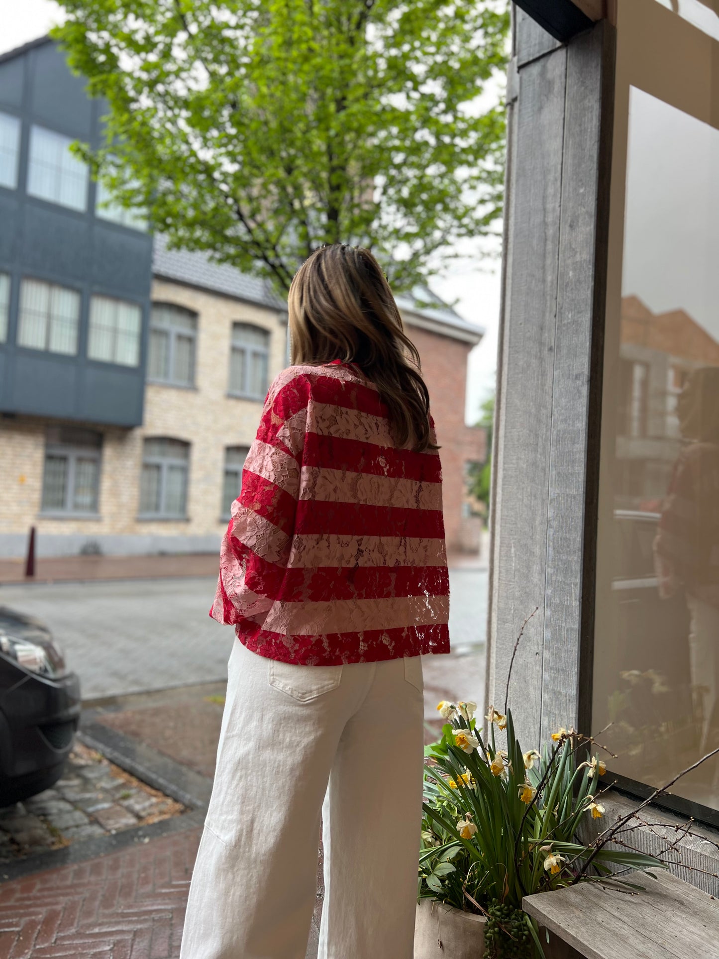 LIZ LACE SHIRT RED/ROSÉ