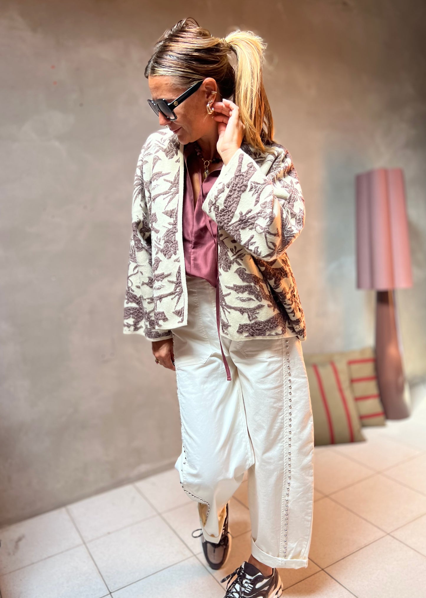JACQUARD JACKET IVORY/TAUPE