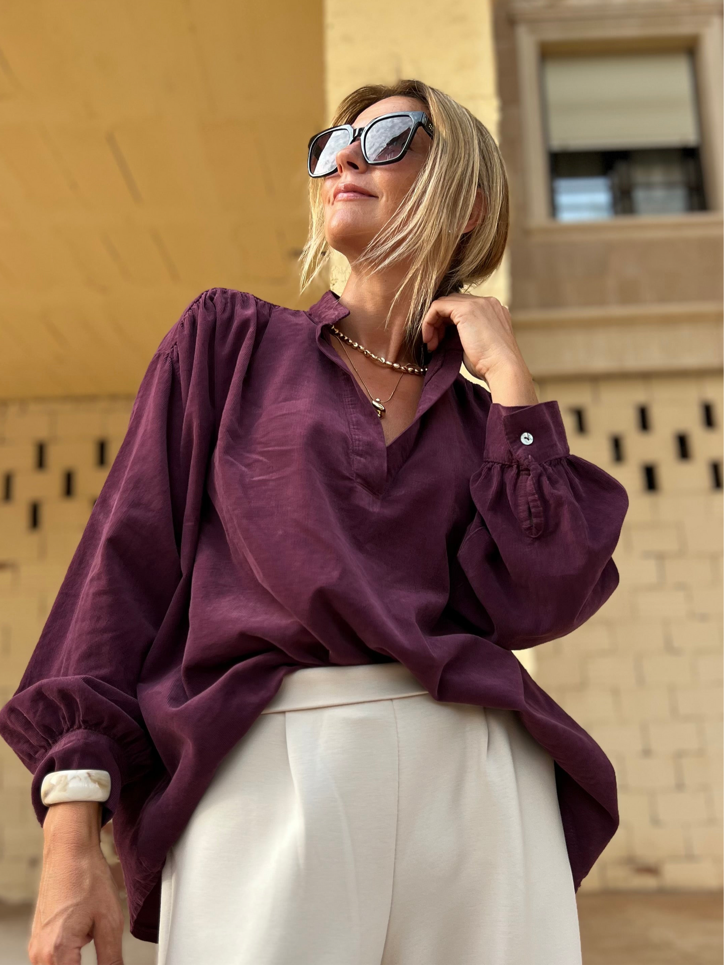 POMMELINE CORDUROY BLOUSE PRUME