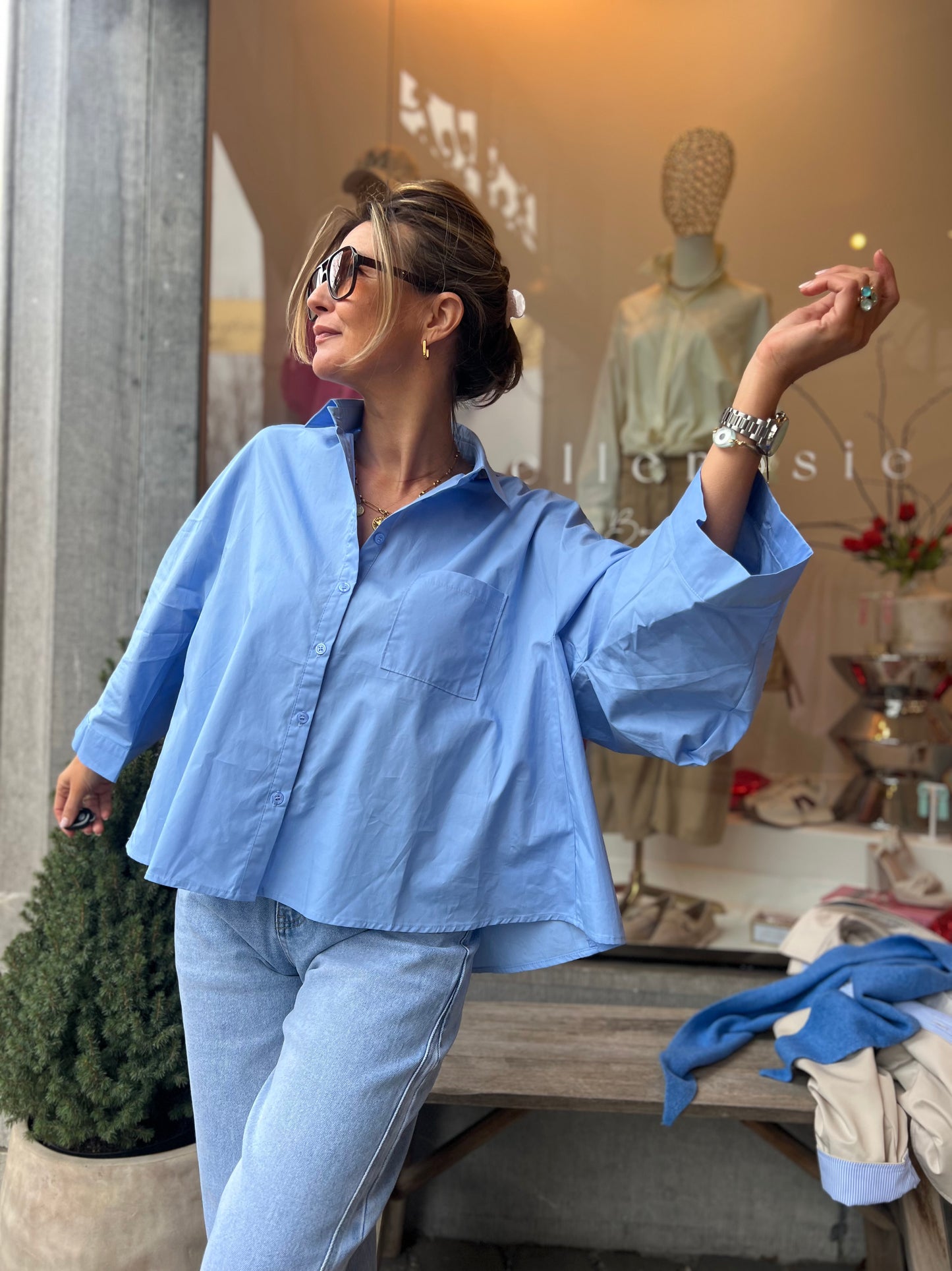 POPLIN BLOUSE SKYBLUE