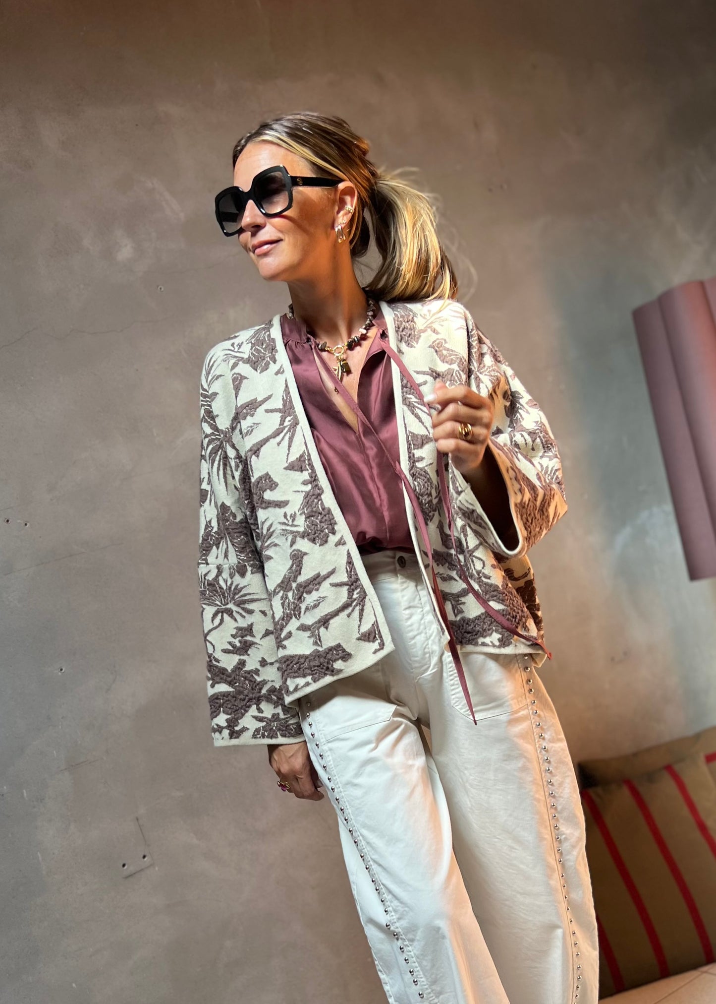 JACQUARD JACKET IVORY/TAUPE