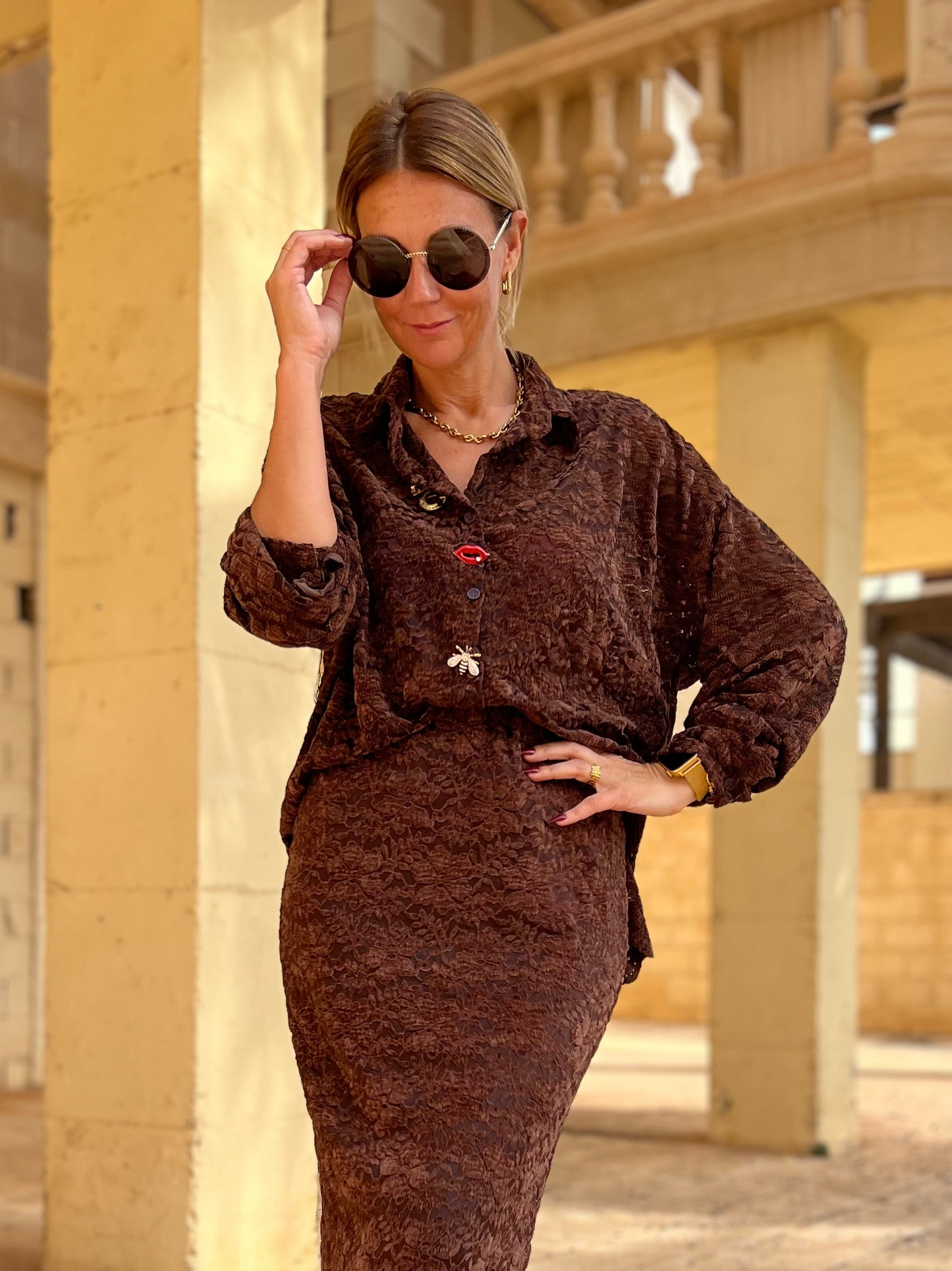 ESDA LACE BLOUSE CHOCOLAT