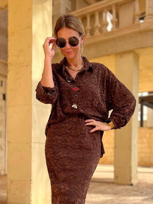 ESDA LACE BLOUSE CHOCOLAT