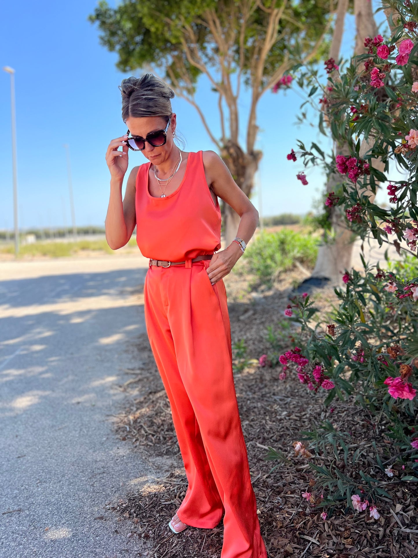 CORAL SATIN TOP