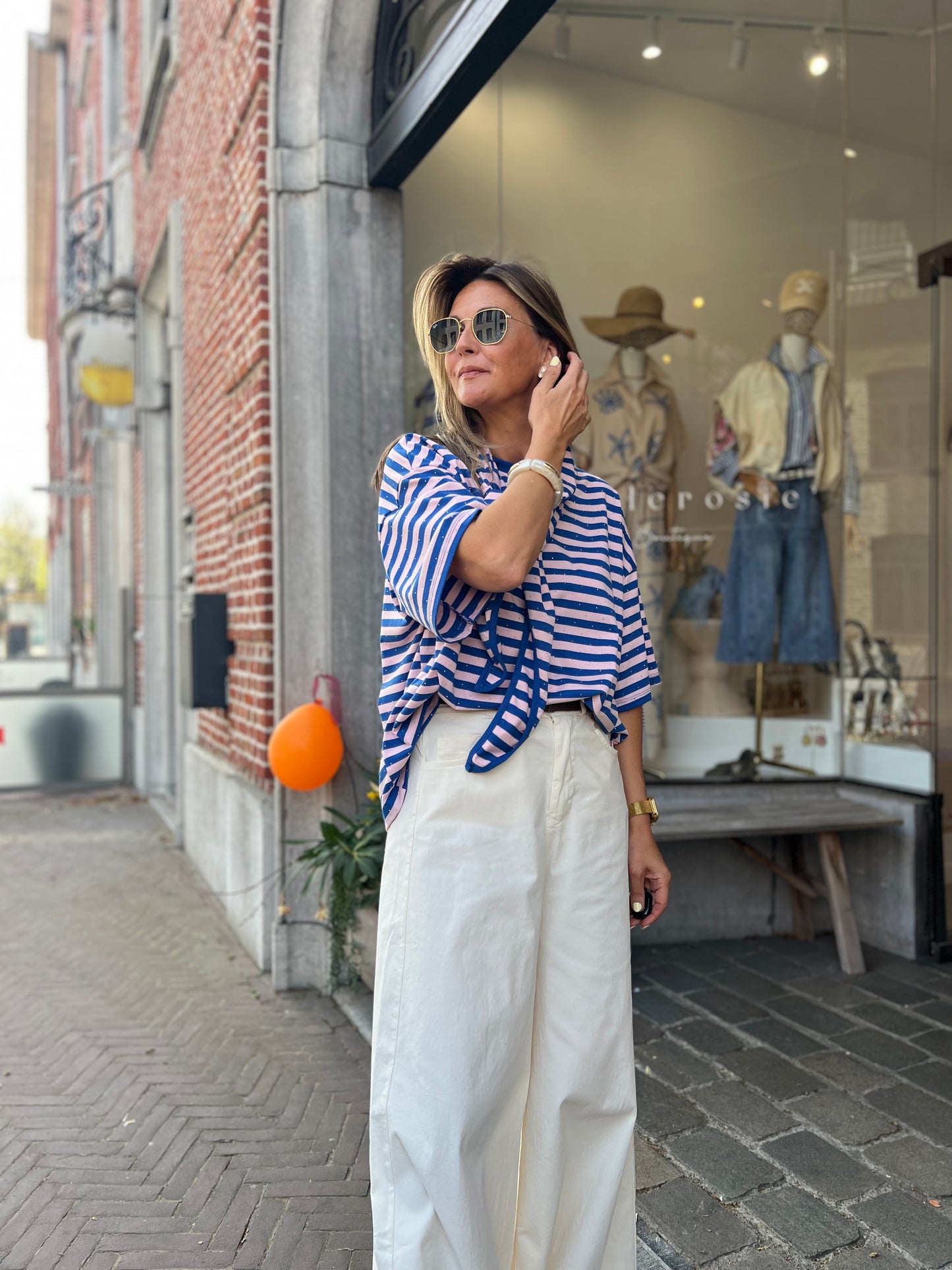 CANDY STRIPE SCARF TEE PINK/BLUE