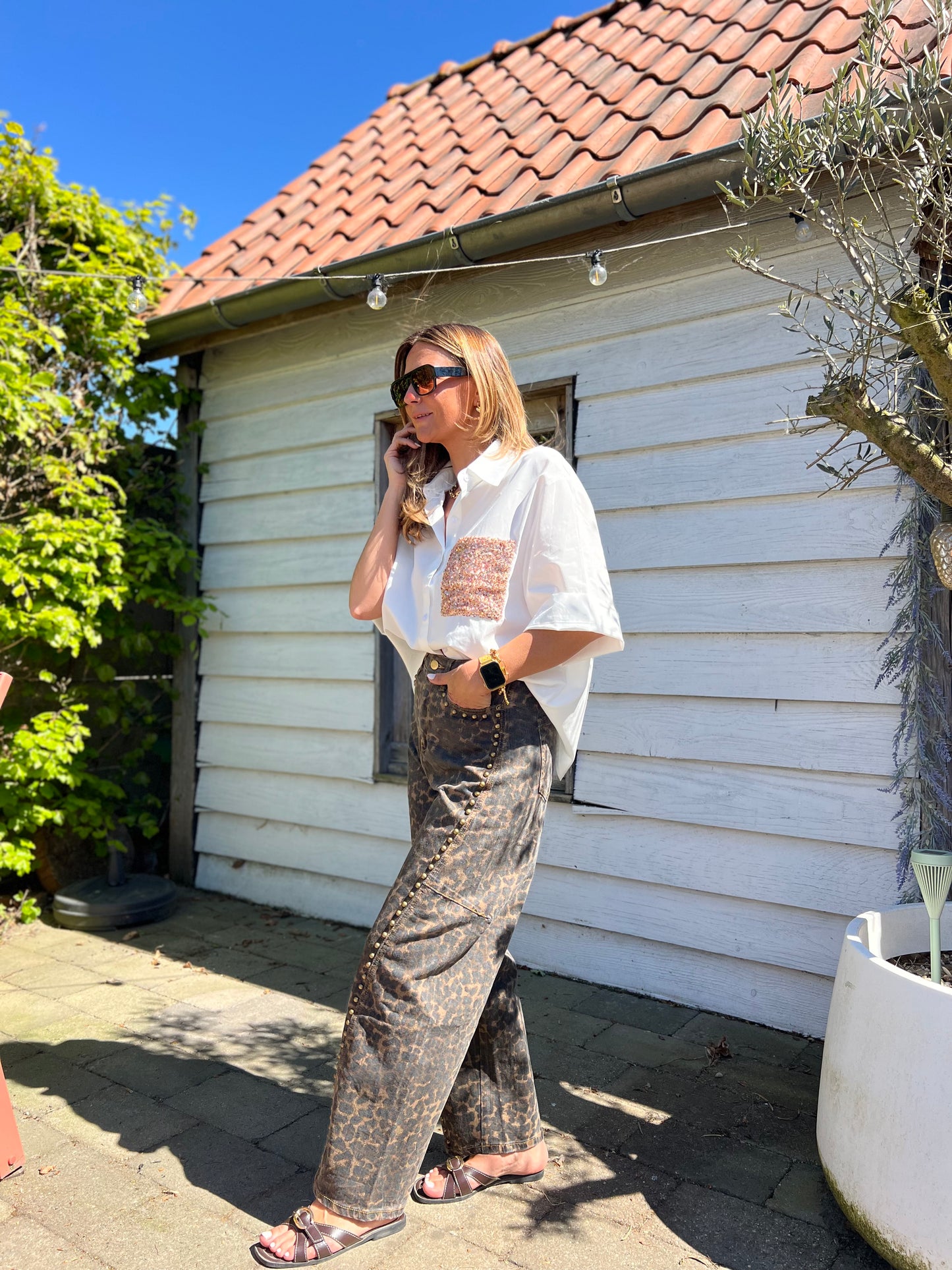 WHITE SEQUIN GOLD BLOUSE
