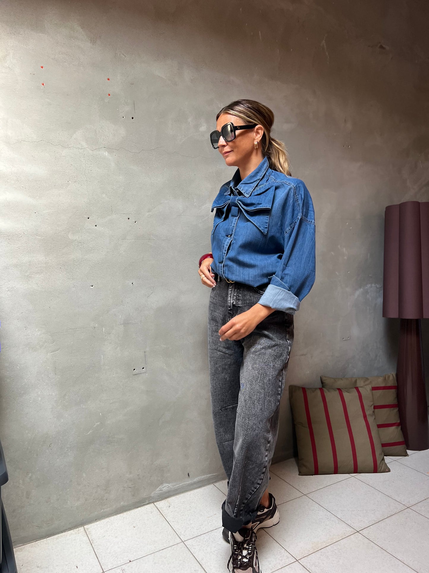 DENIM BOW BLOUSE