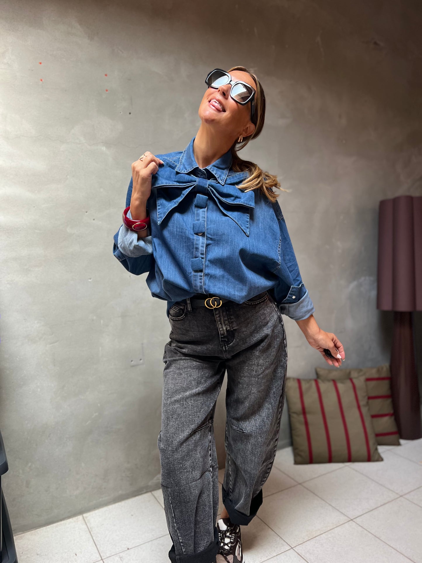 DENIM BOW BLOUSE