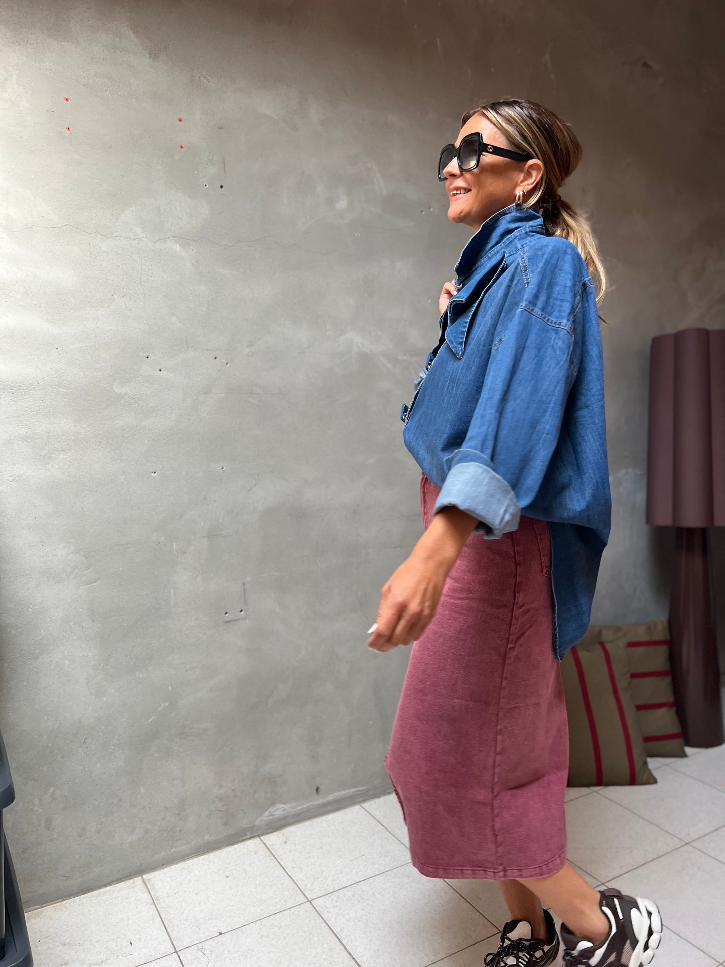 DUSTED PINK DENIM SKIRT