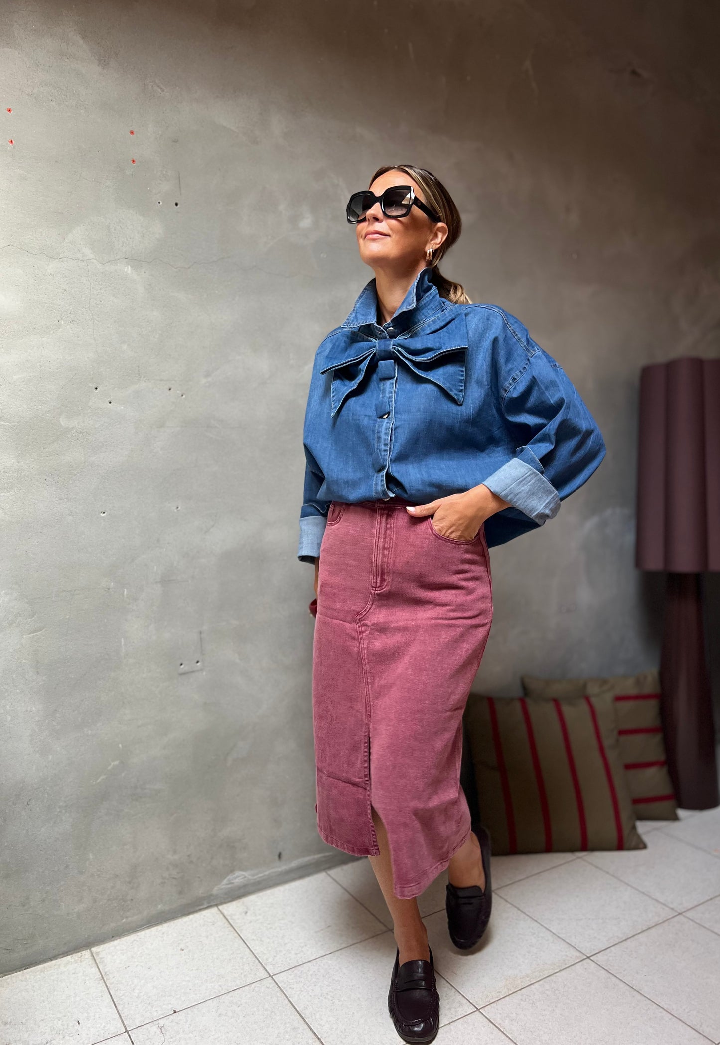 DUSTED PINK DENIM SKIRT