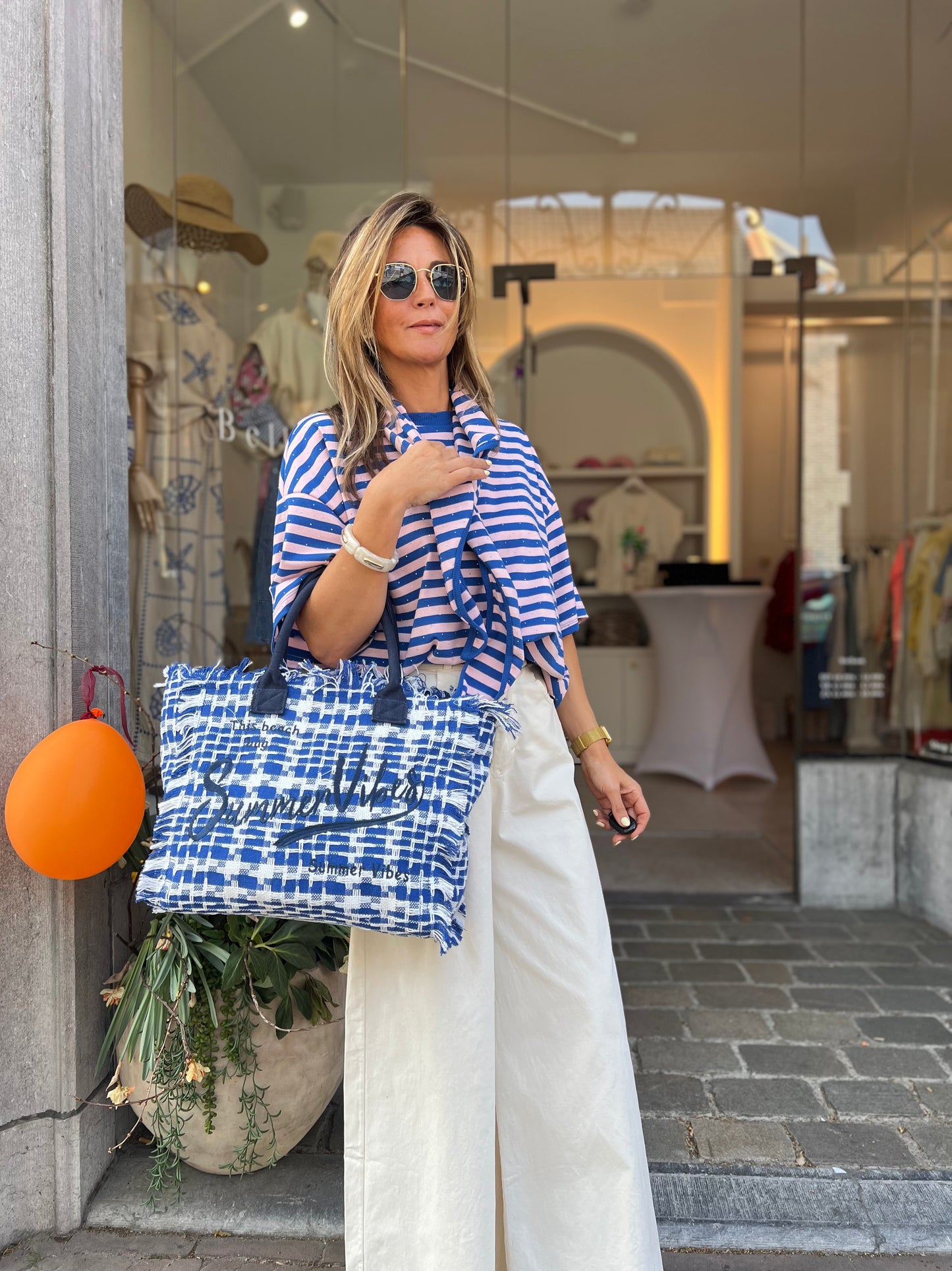 CANDY STRIPE SCARF TEE PINK/BLUE