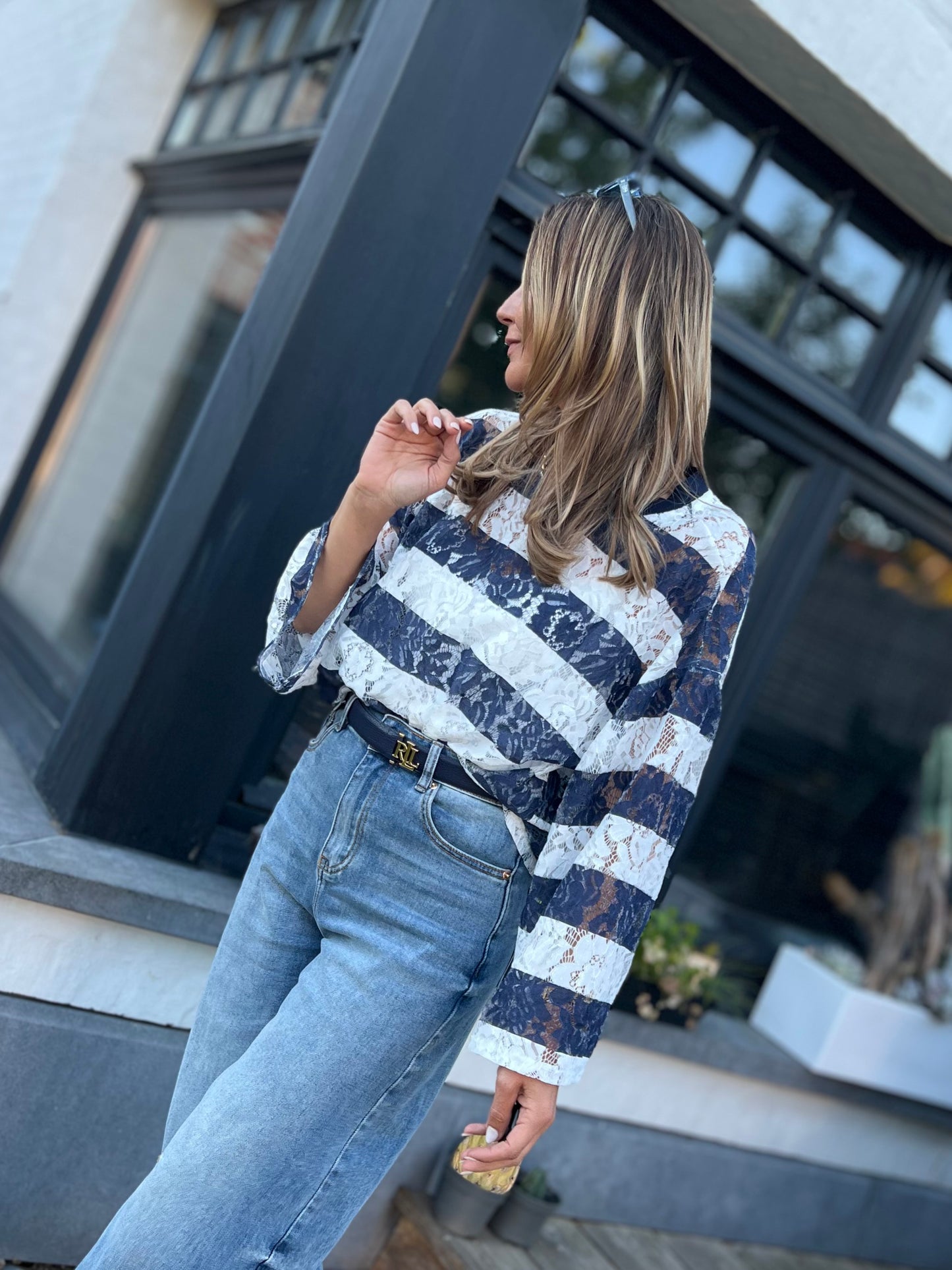 LIZ LACE SHIRT WHITE/BLUE