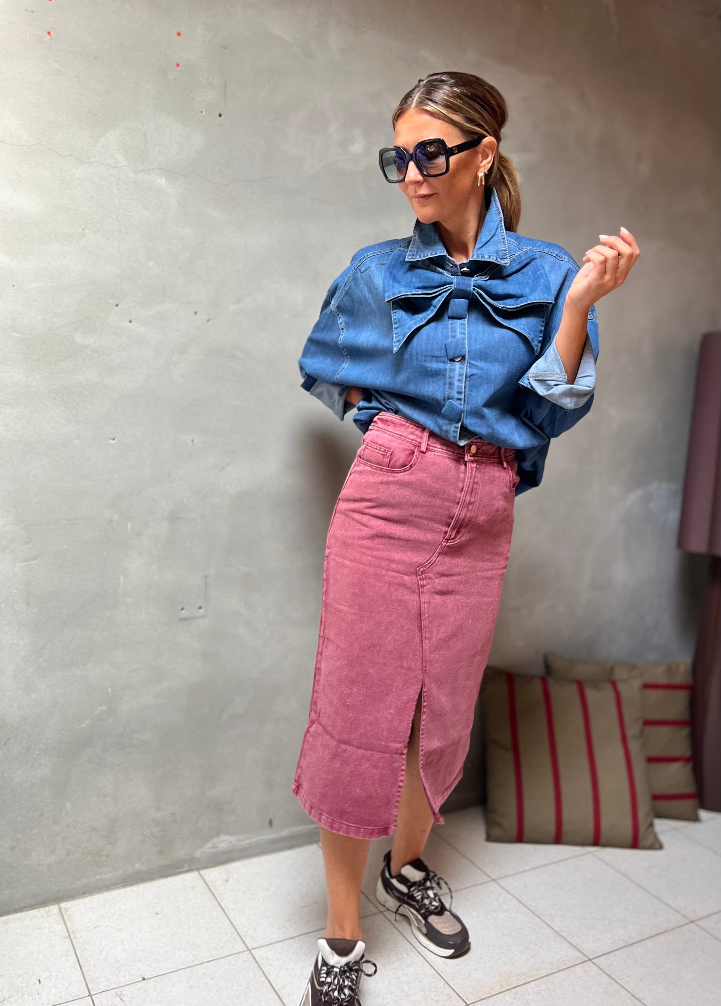 DUSTED PINK DENIM SKIRT