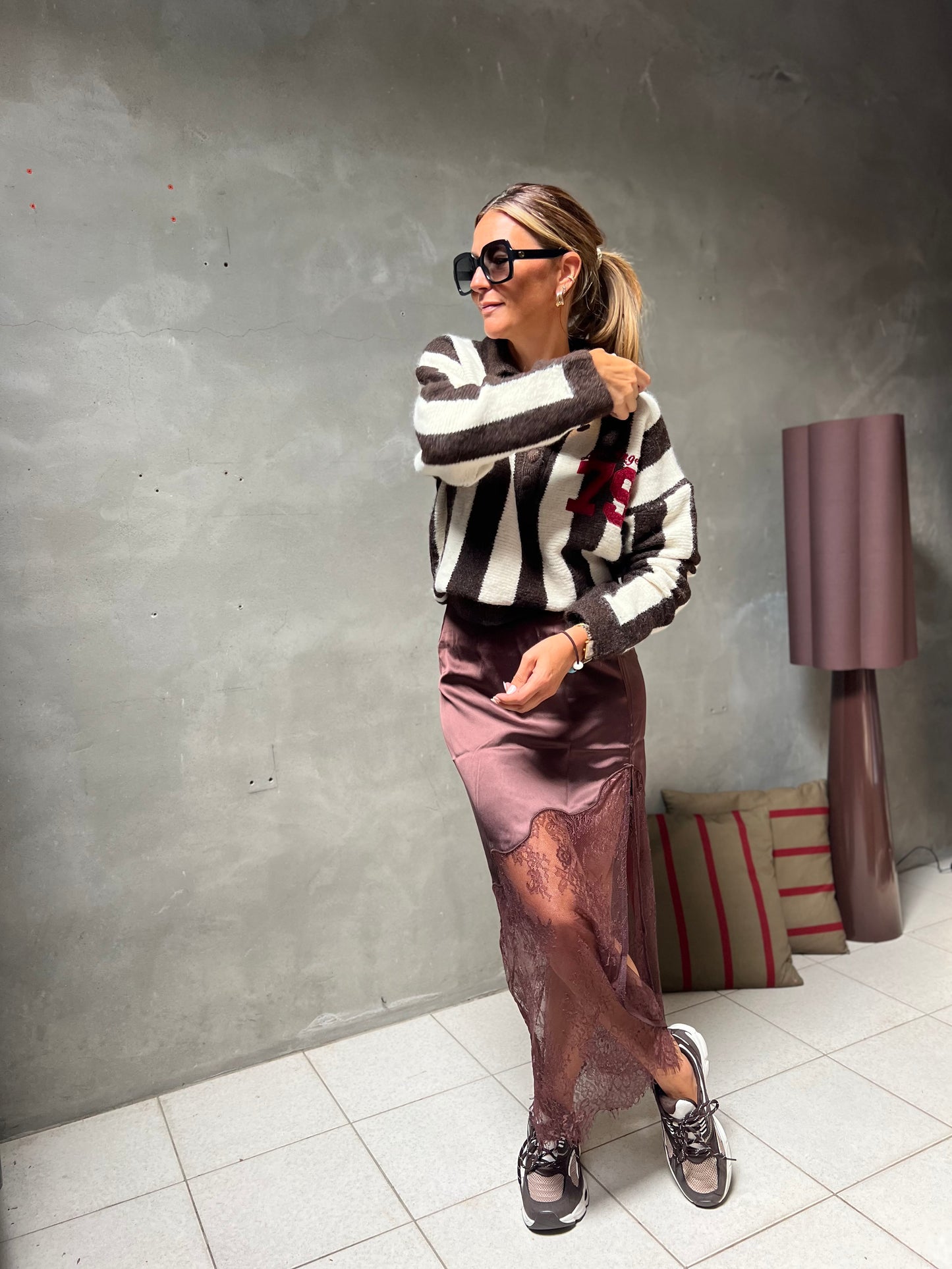 LACE SKIRT CHOCO/BURGUNDY