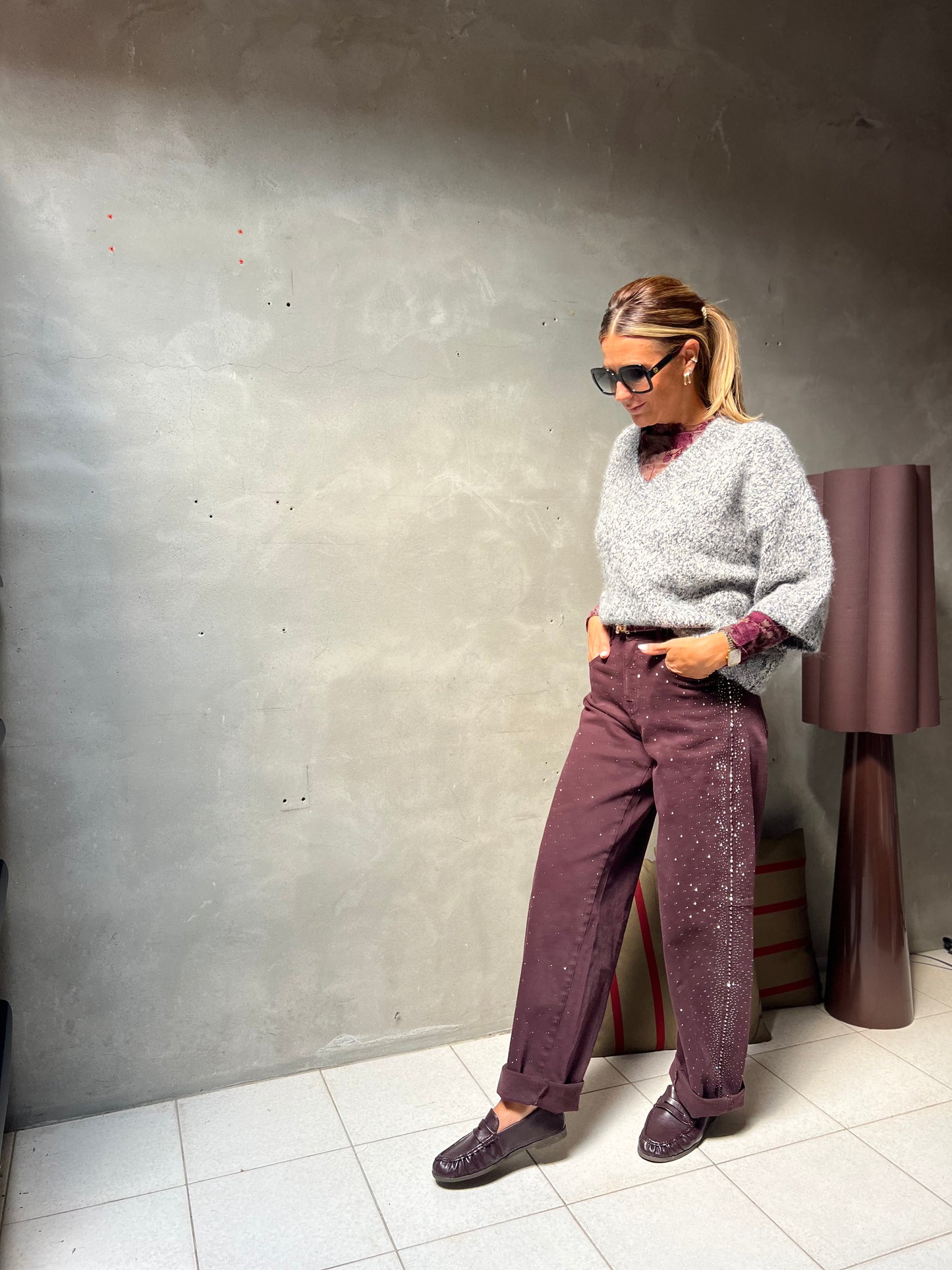 ELODIE RHINESTONE BARREL PANTS