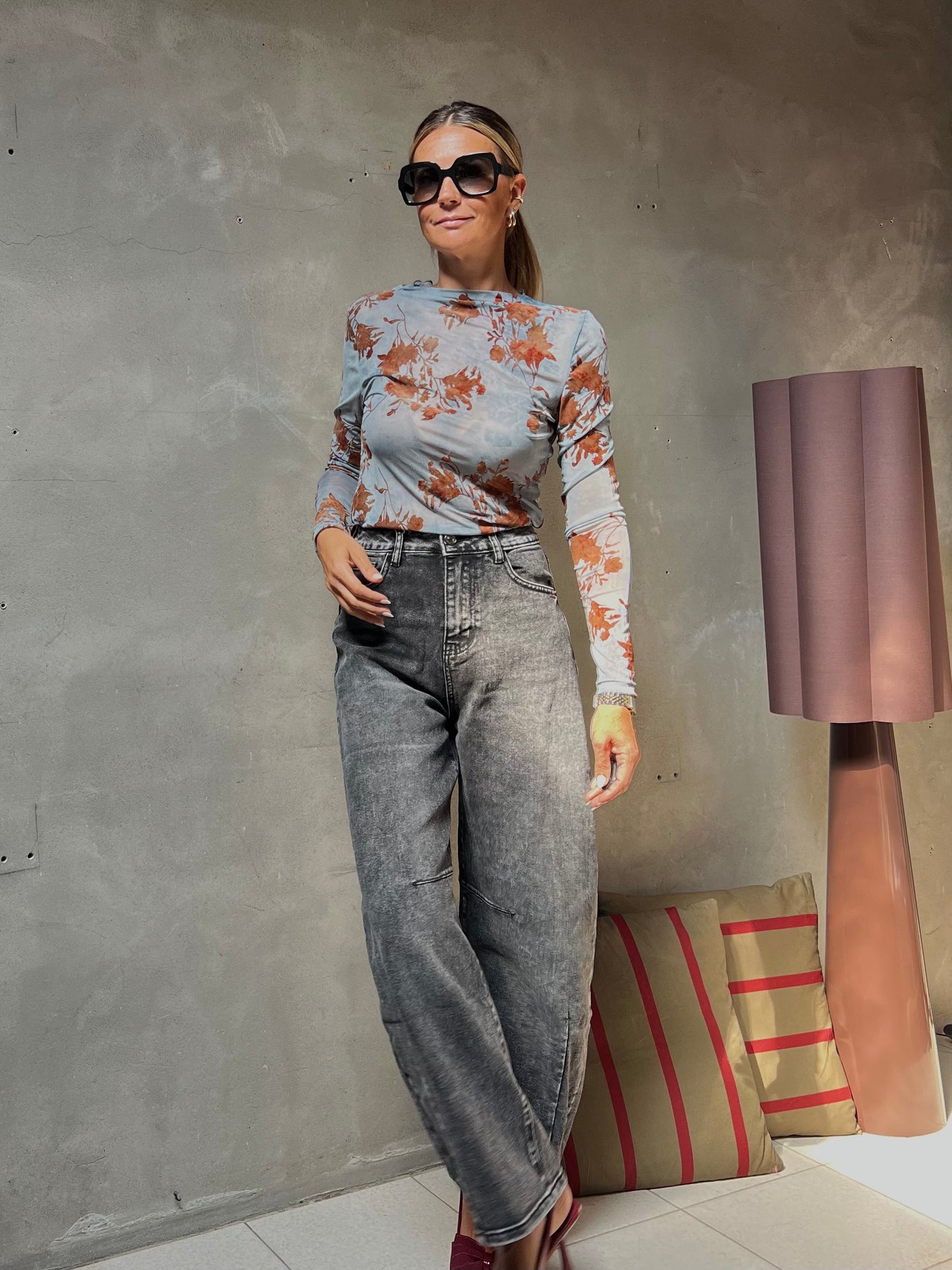 FLORAL MESH TOP POWDER BLUE