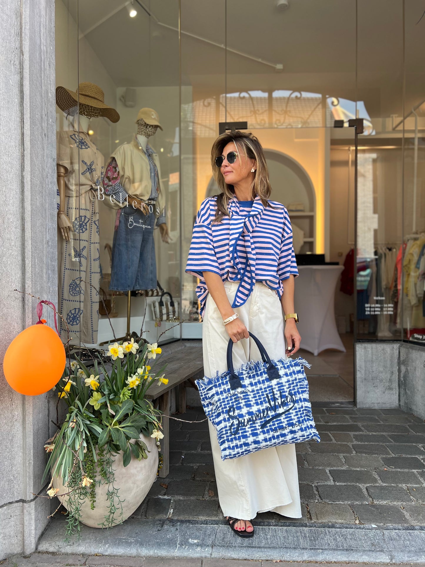 CANDY STRIPE SCARF TEE PINK/BLUE