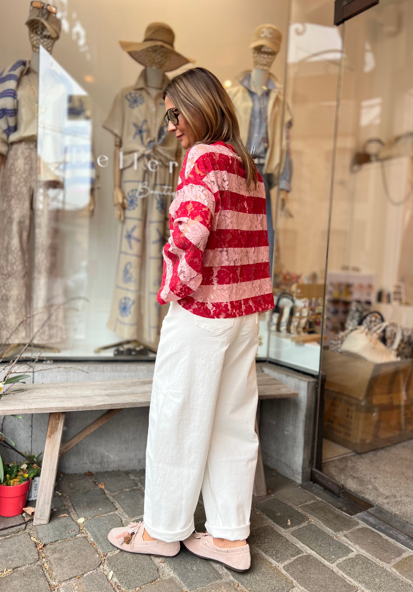 LIZ LACE SHIRT RED/ROSÉ