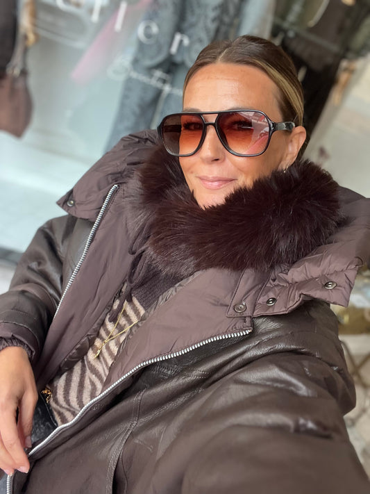 FAUX FUR HOOD COLLAR CHOCOLATE