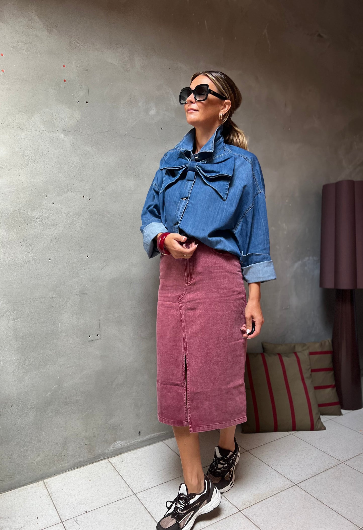 DUSTED PINK DENIM SKIRT