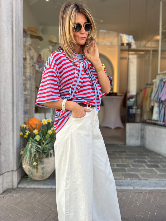 CANDY STRIPE SCARF TEE RED/BLUE