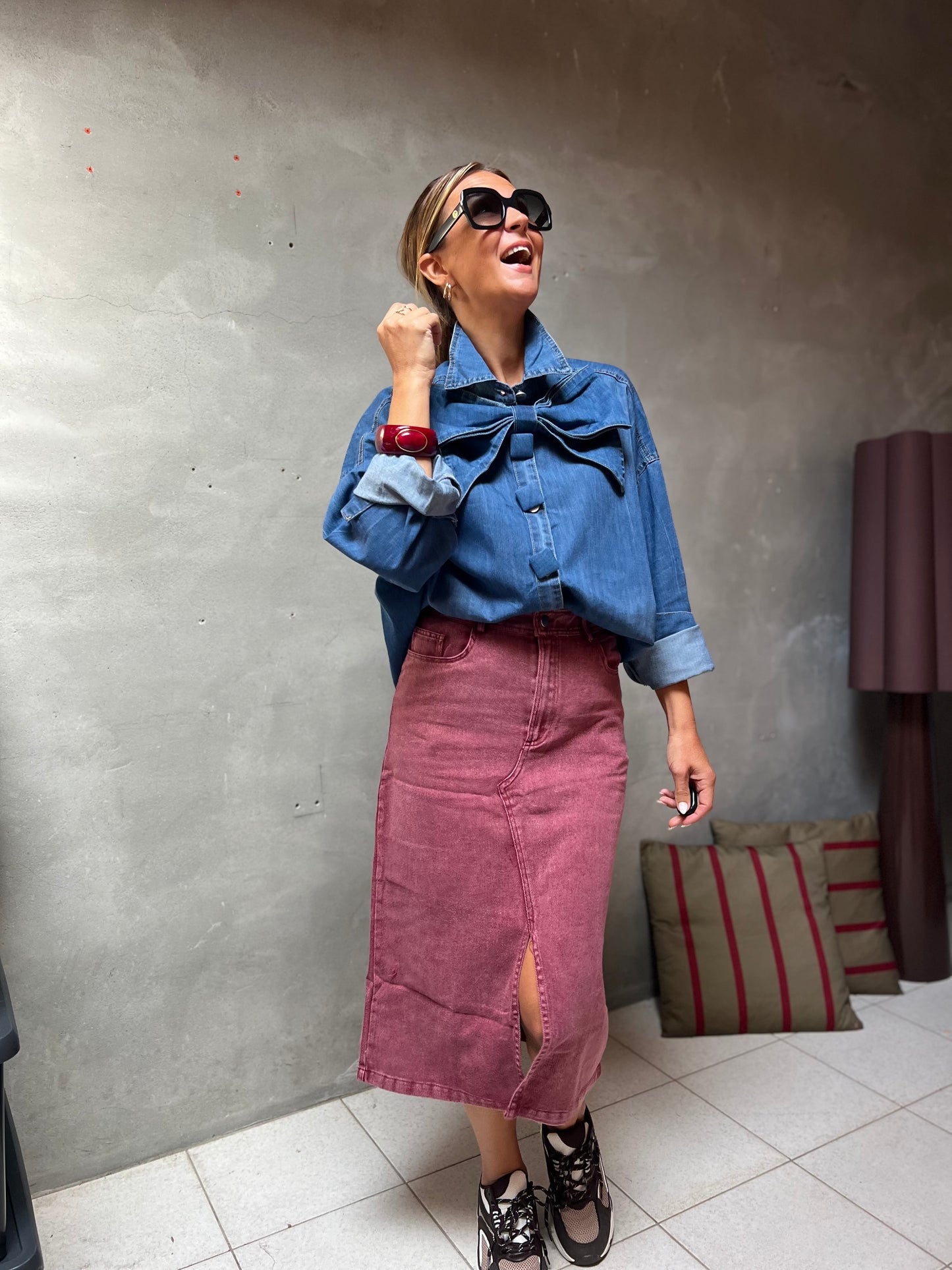 DUSTED PINK DENIM SKIRT