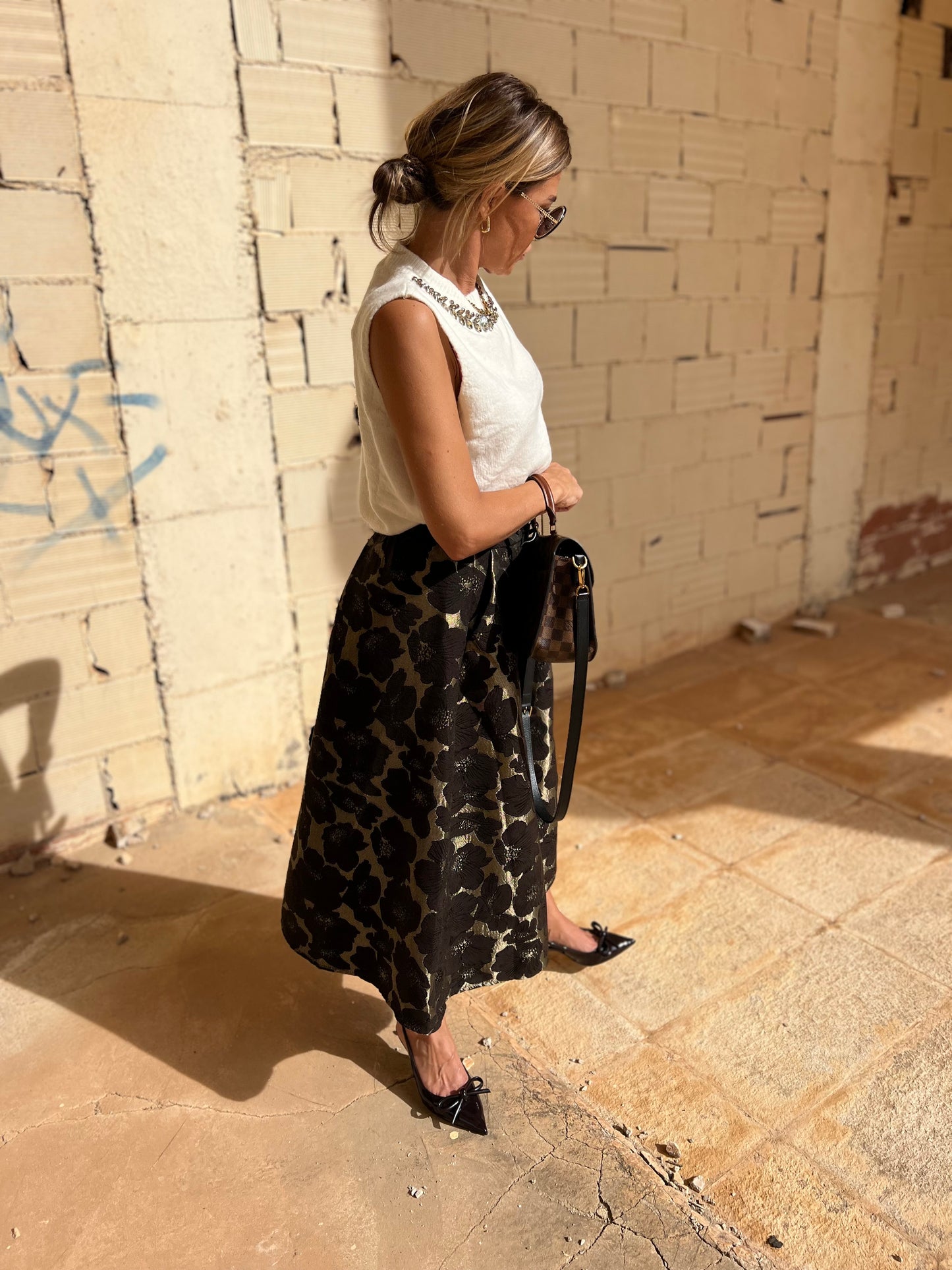 FLORAL JACQUARD MIDI SKIRT