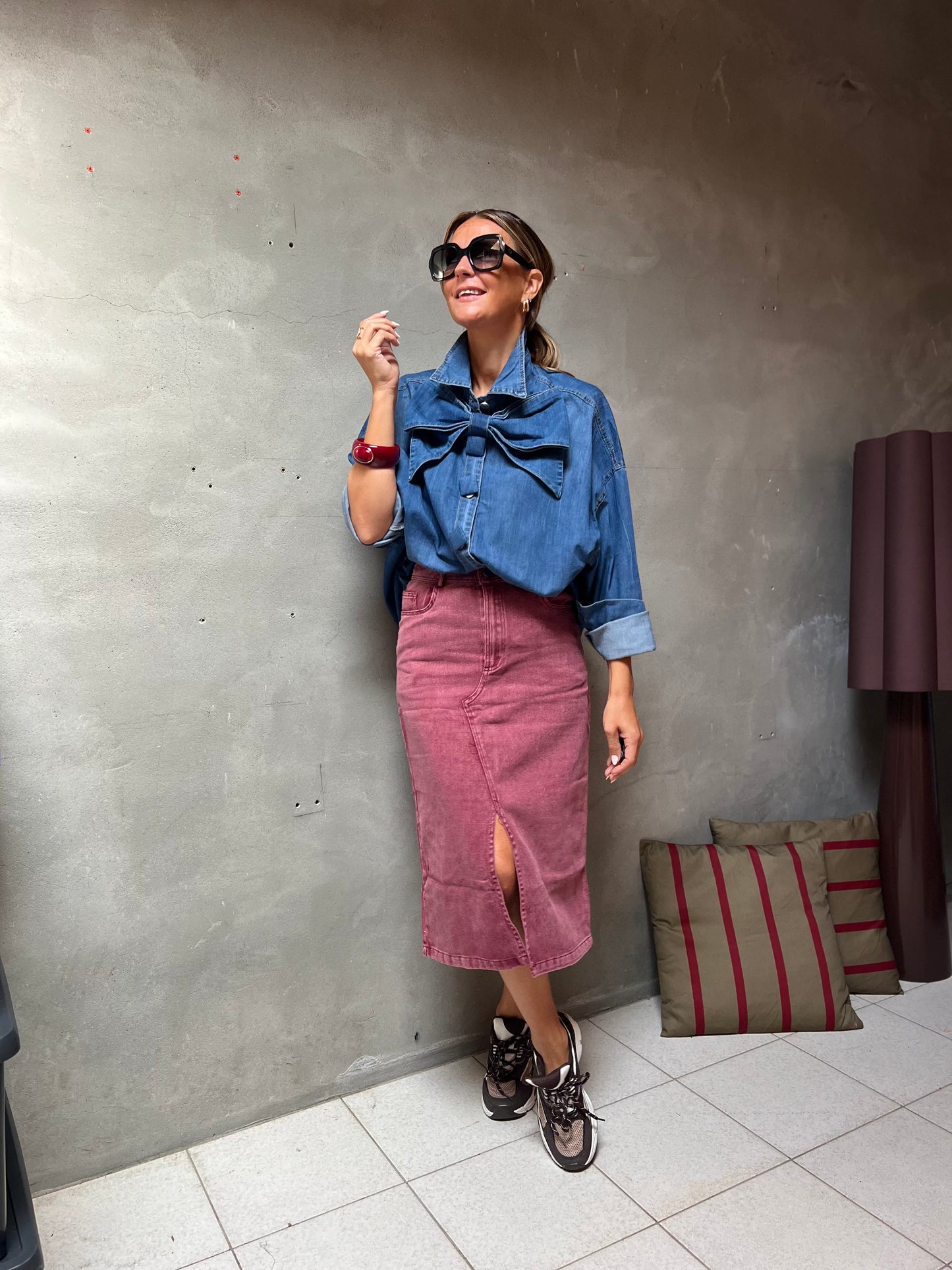 DUSTED PINK DENIM SKIRT