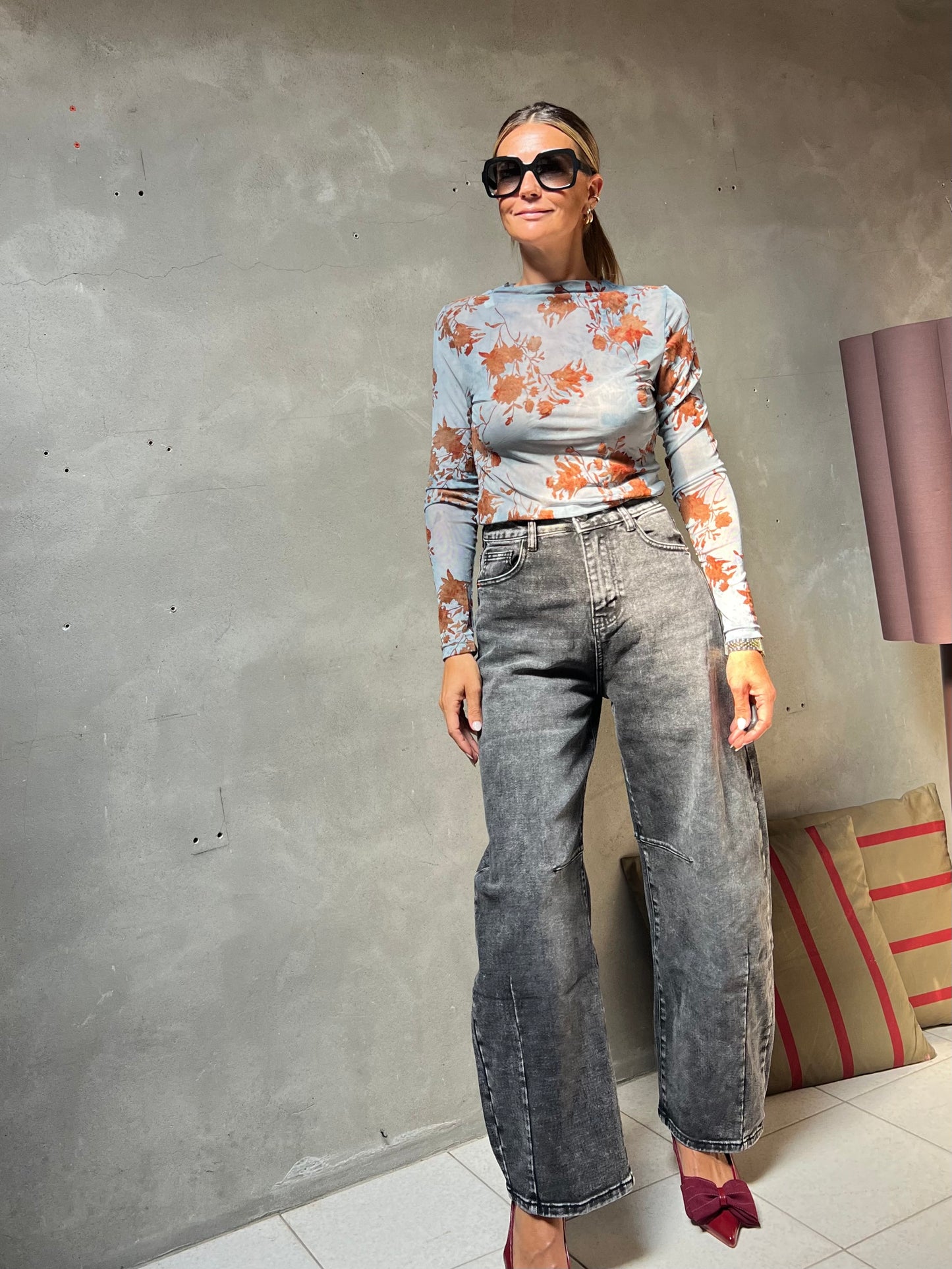 FLORAL MESH TOP POWDER BLUE