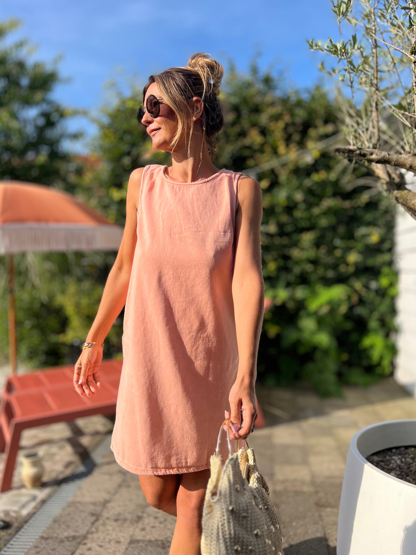 JESS DENIM DRESS PEACH