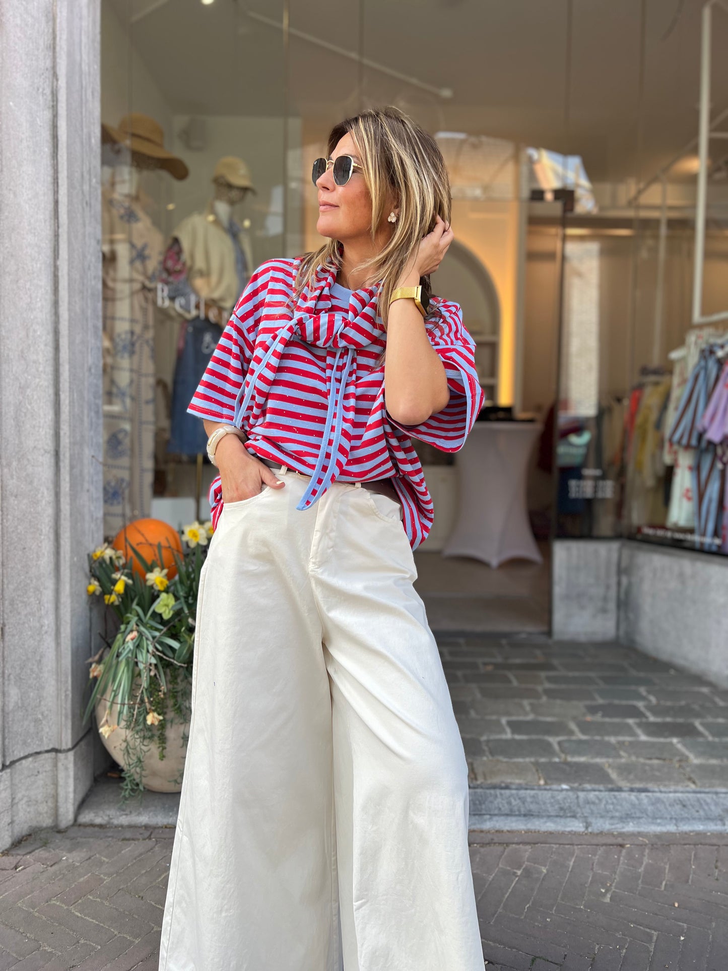 CANDY STRIPE SCARF TEE RED/BLUE