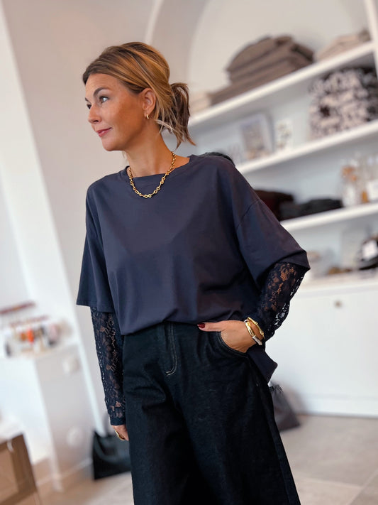 LACE LAYER TEE MARINE