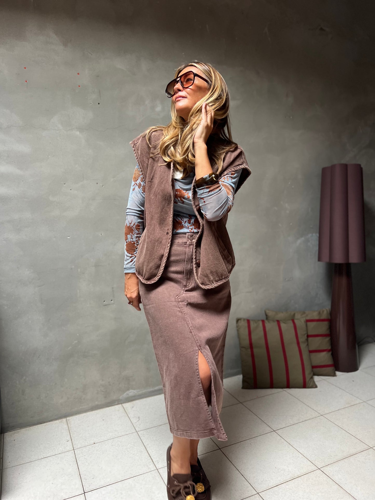 GILET BROWN WASHED