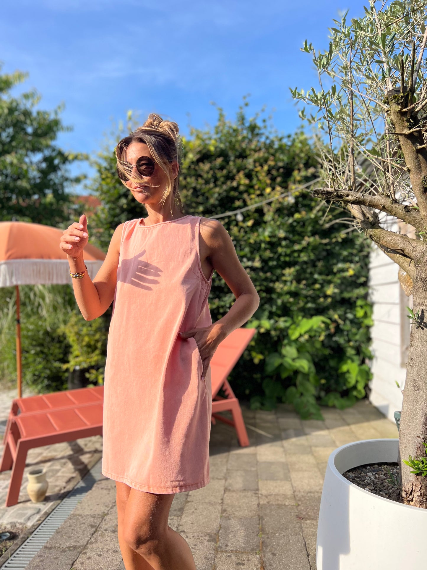 JESS DENIM DRESS PEACH
