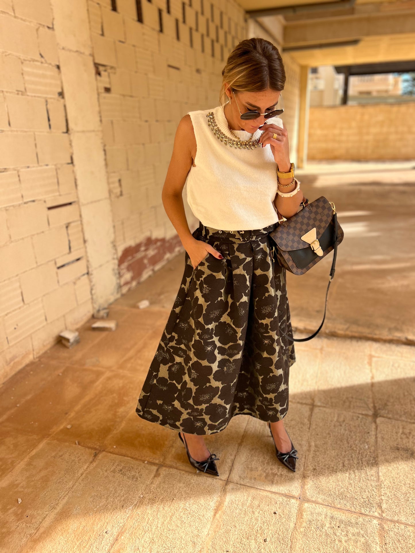 FLORAL JACQUARD MIDI SKIRT