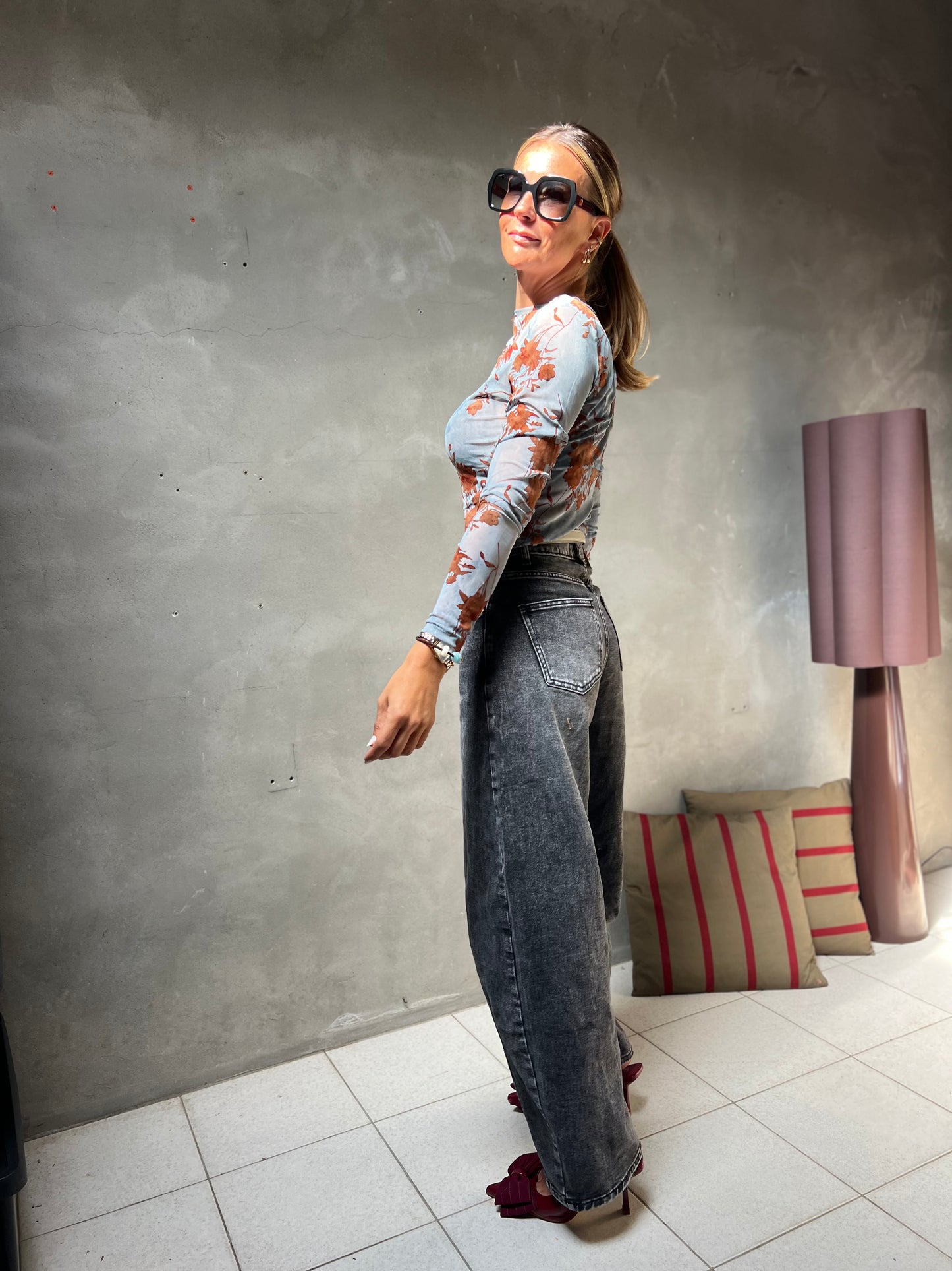 FLORAL MESH TOP POWDER BLUE