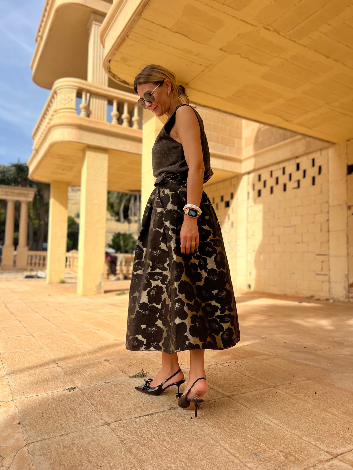 FLORAL JACQUARD MIDI SKIRT