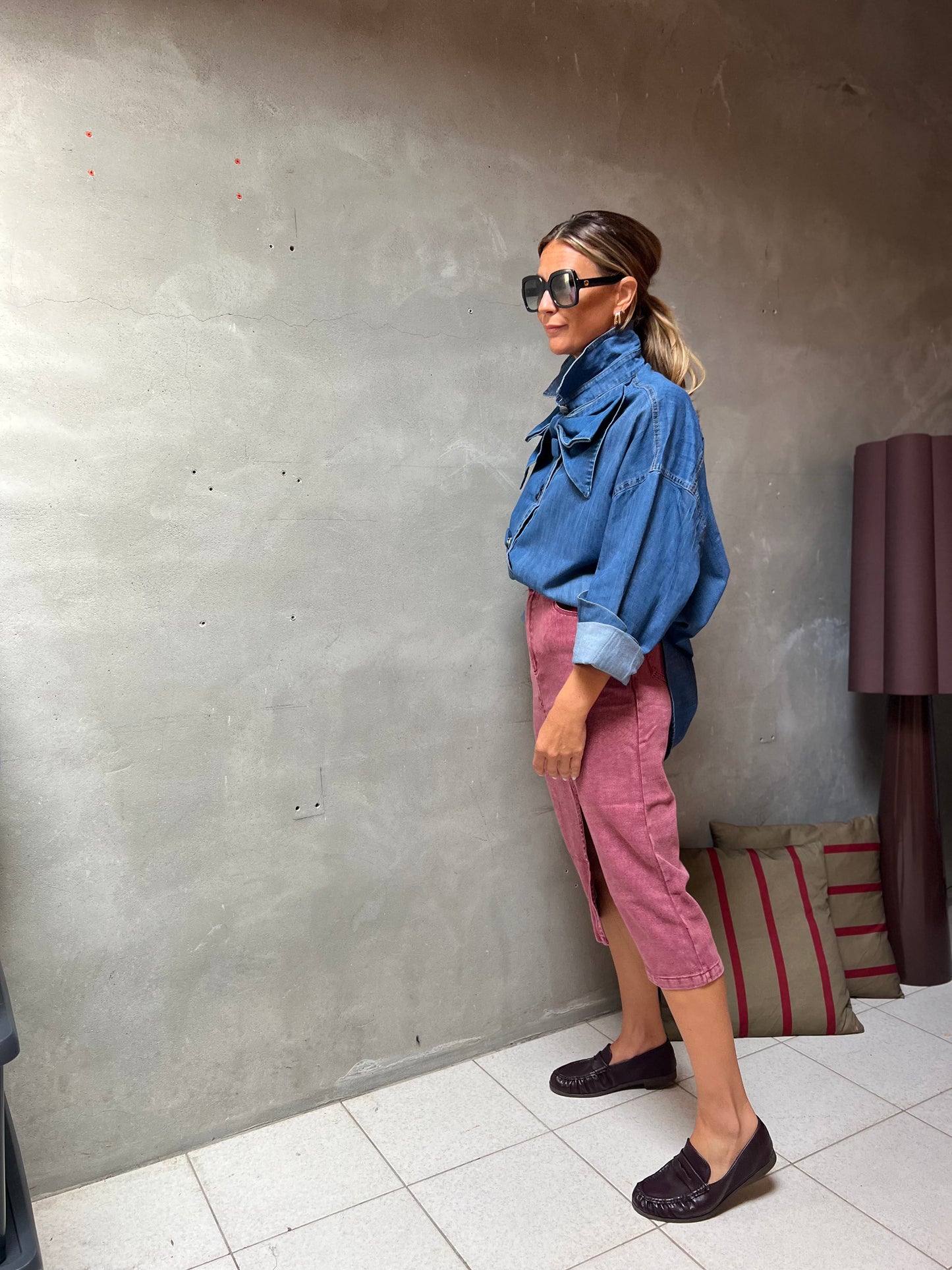 DENIM BOW BLOUSE