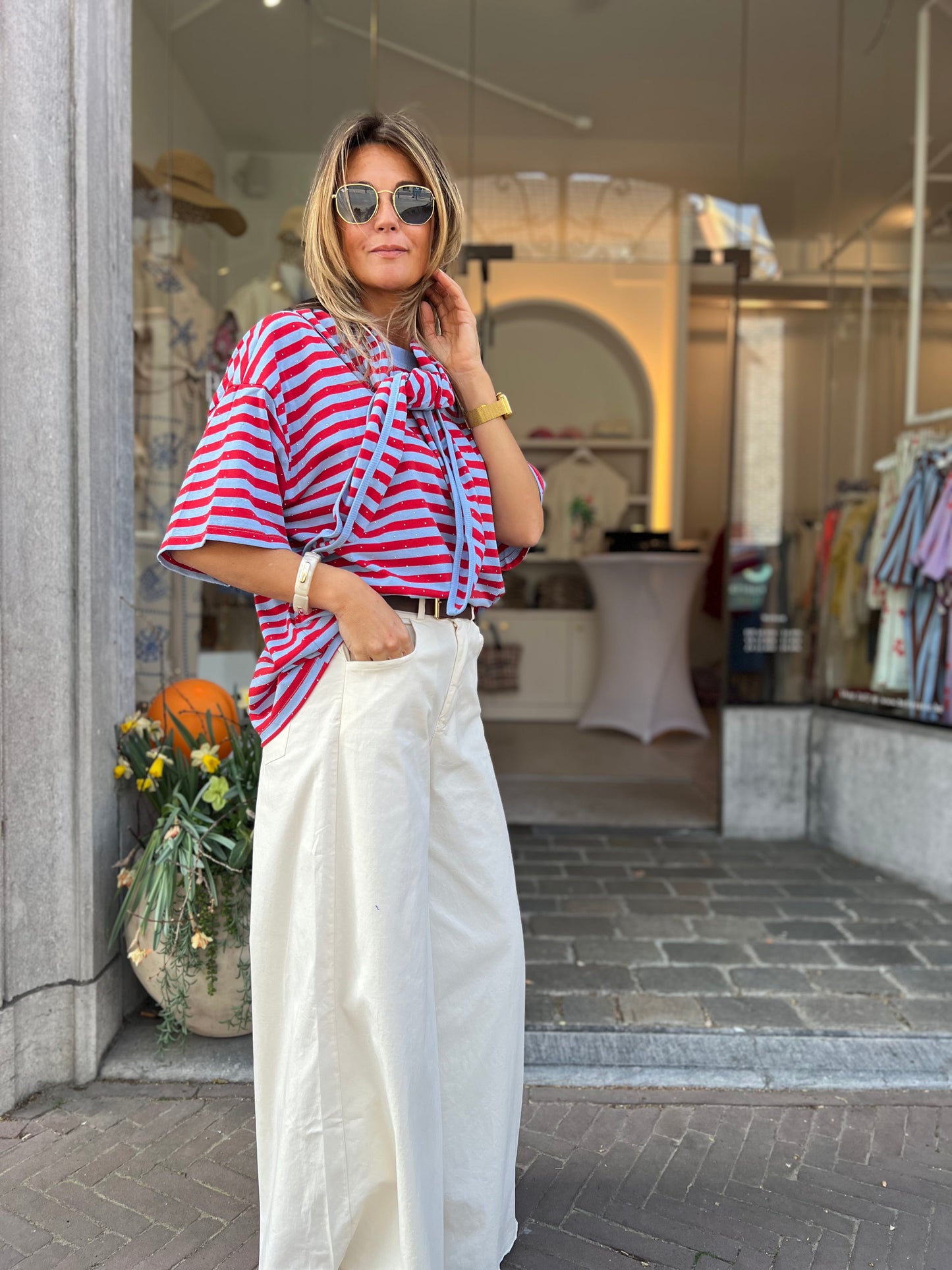 CANDY STRIPE SCARF TEE RED/BLUE