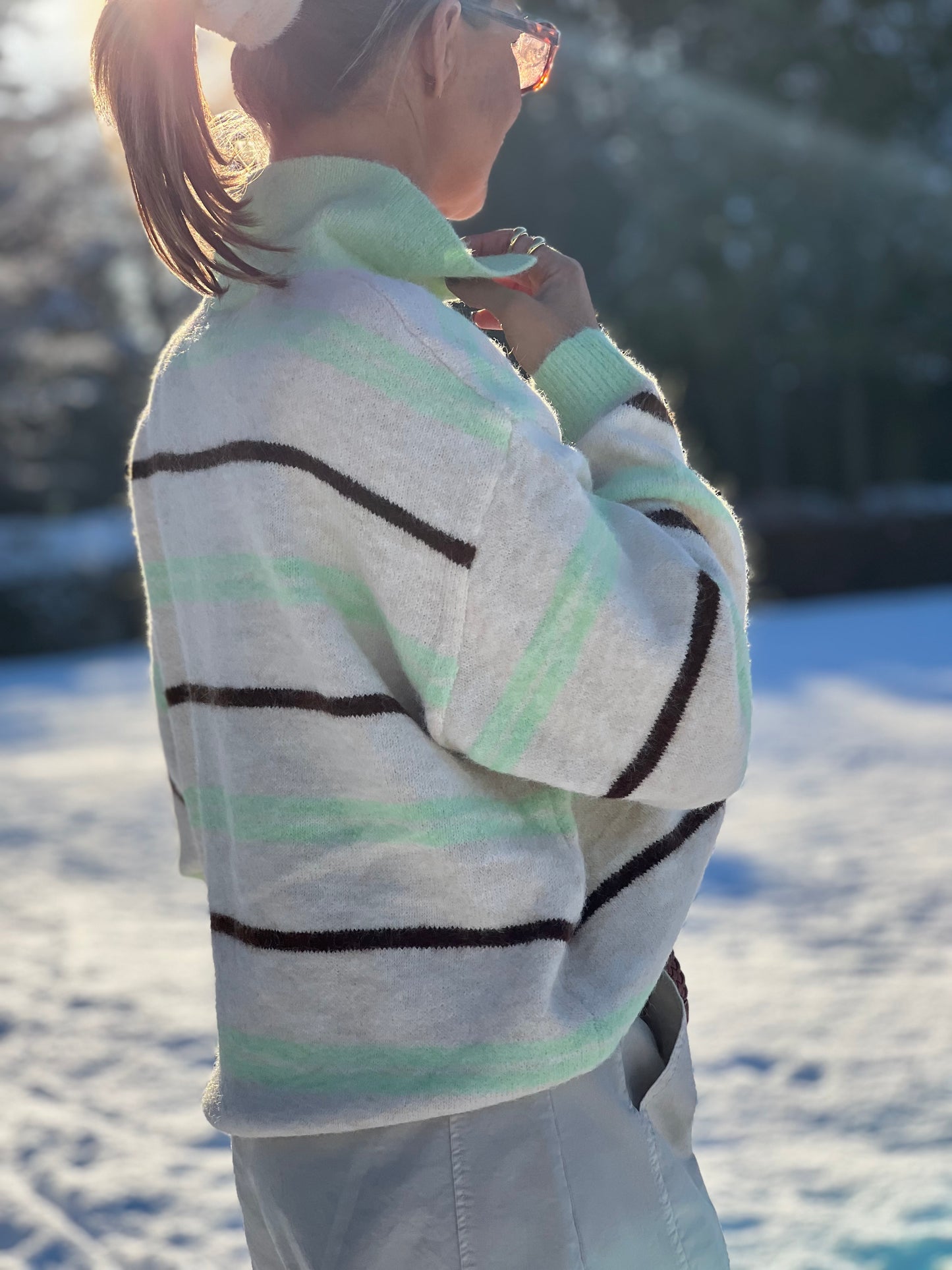 SALM KNITTED POLOSHIRT groen/beige