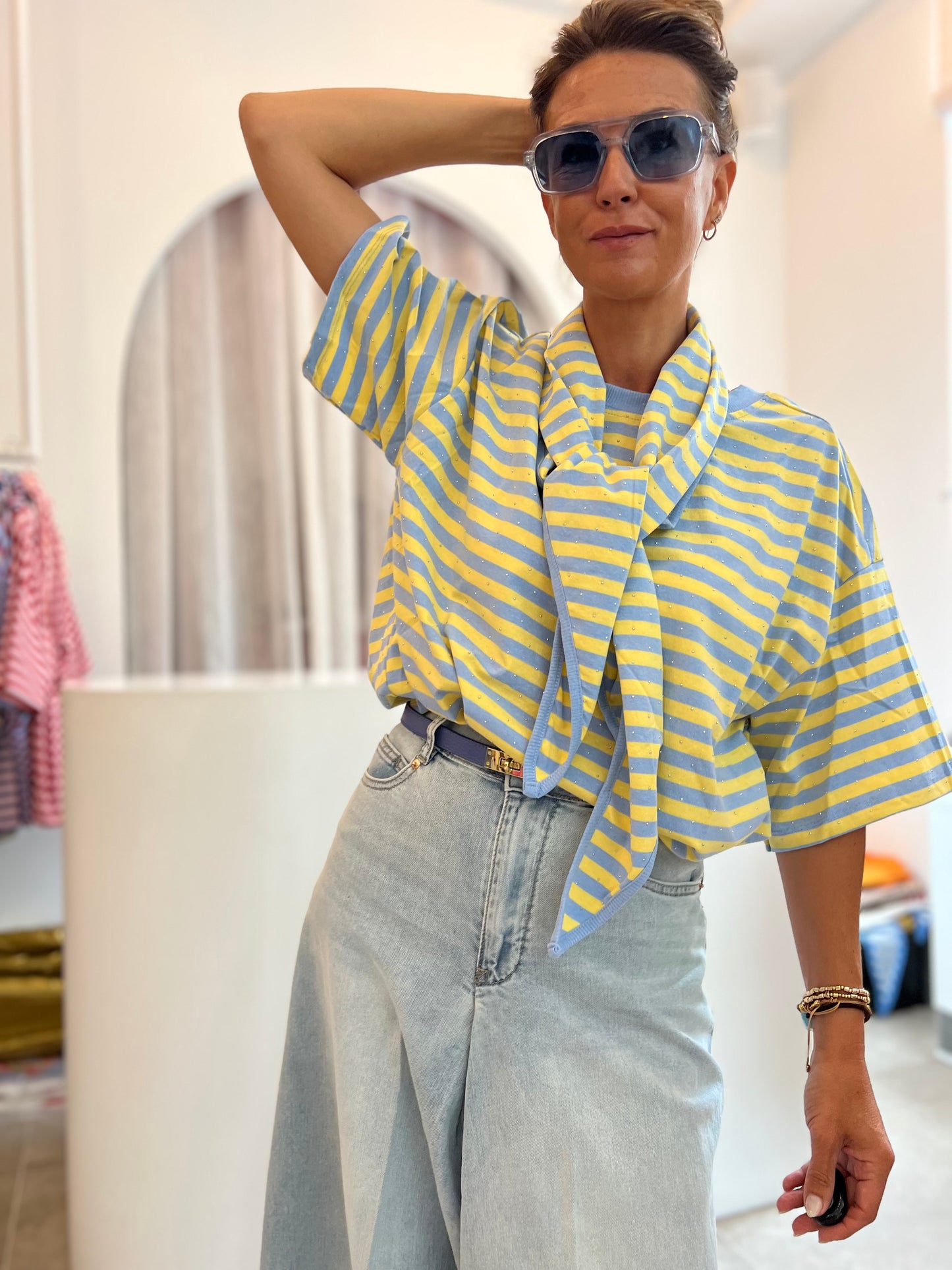 CANDY STRIPE SCARF PINK YELLOW/BLUE