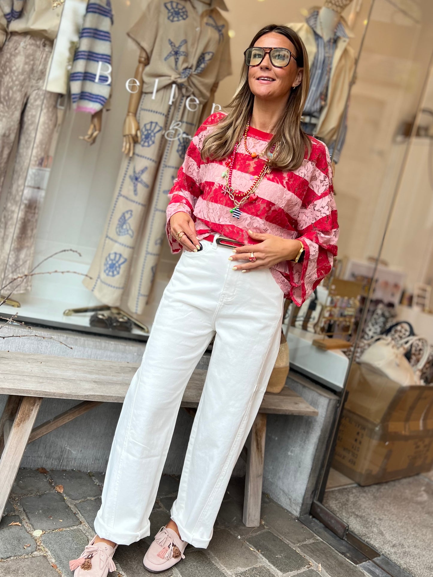 LIZ LACE SHIRT RED/ROSÉ