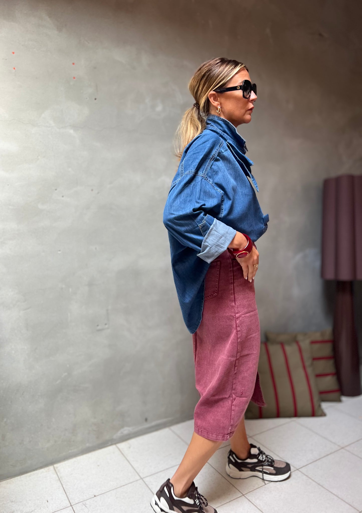 DUSTED PINK DENIM SKIRT