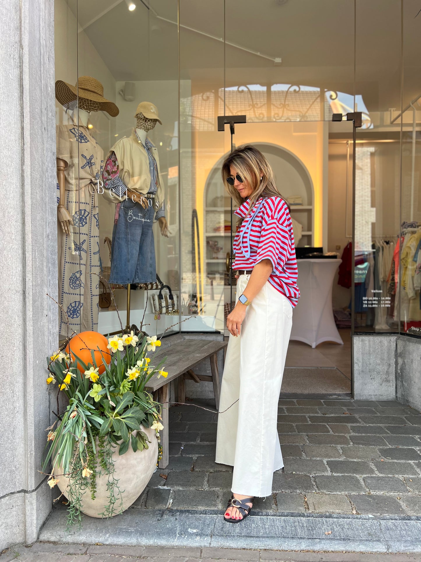CANDY STRIPE SCARF TEE RED/BLUE