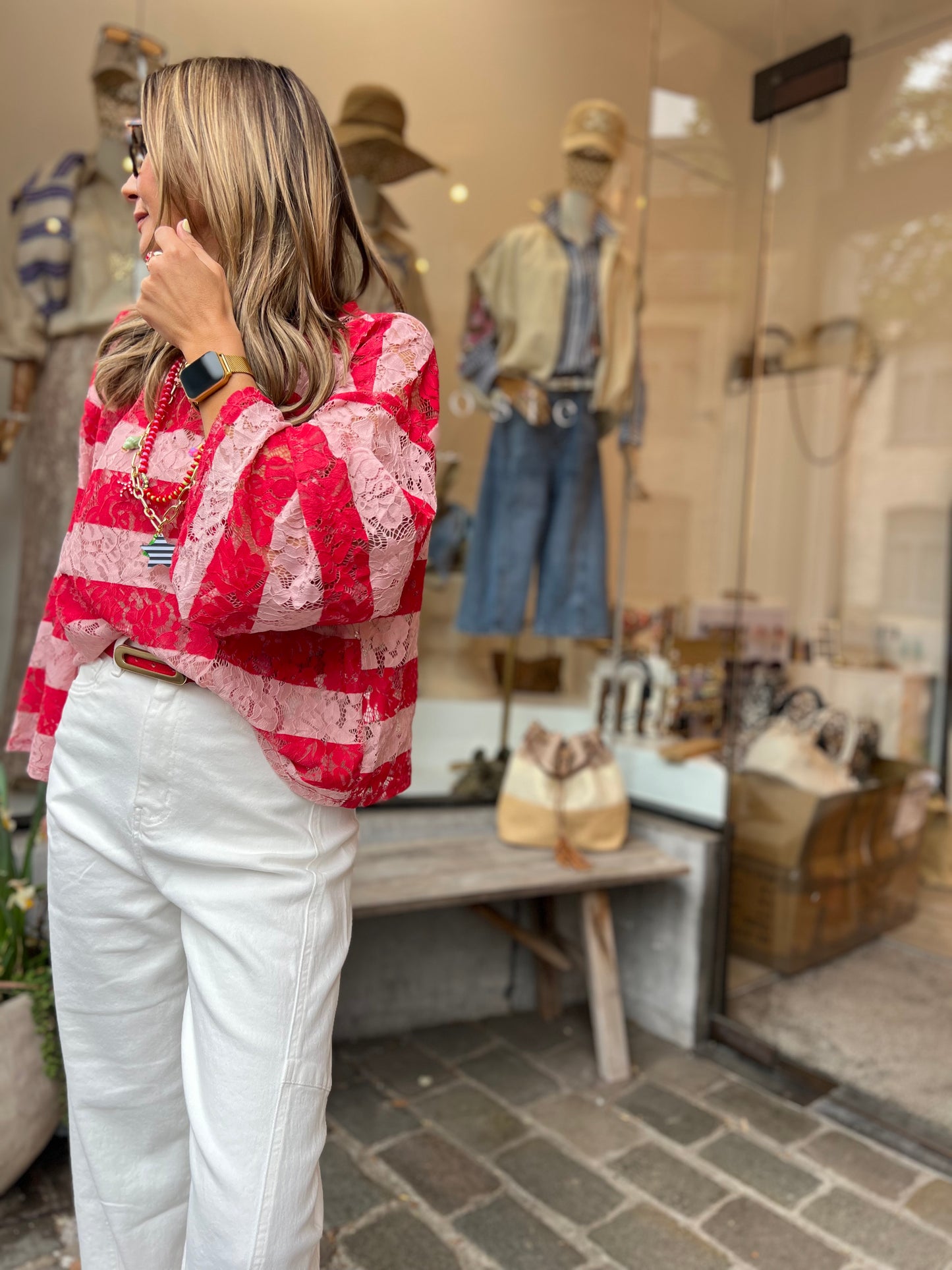 LIZ LACE SHIRT RED/ROSÉ