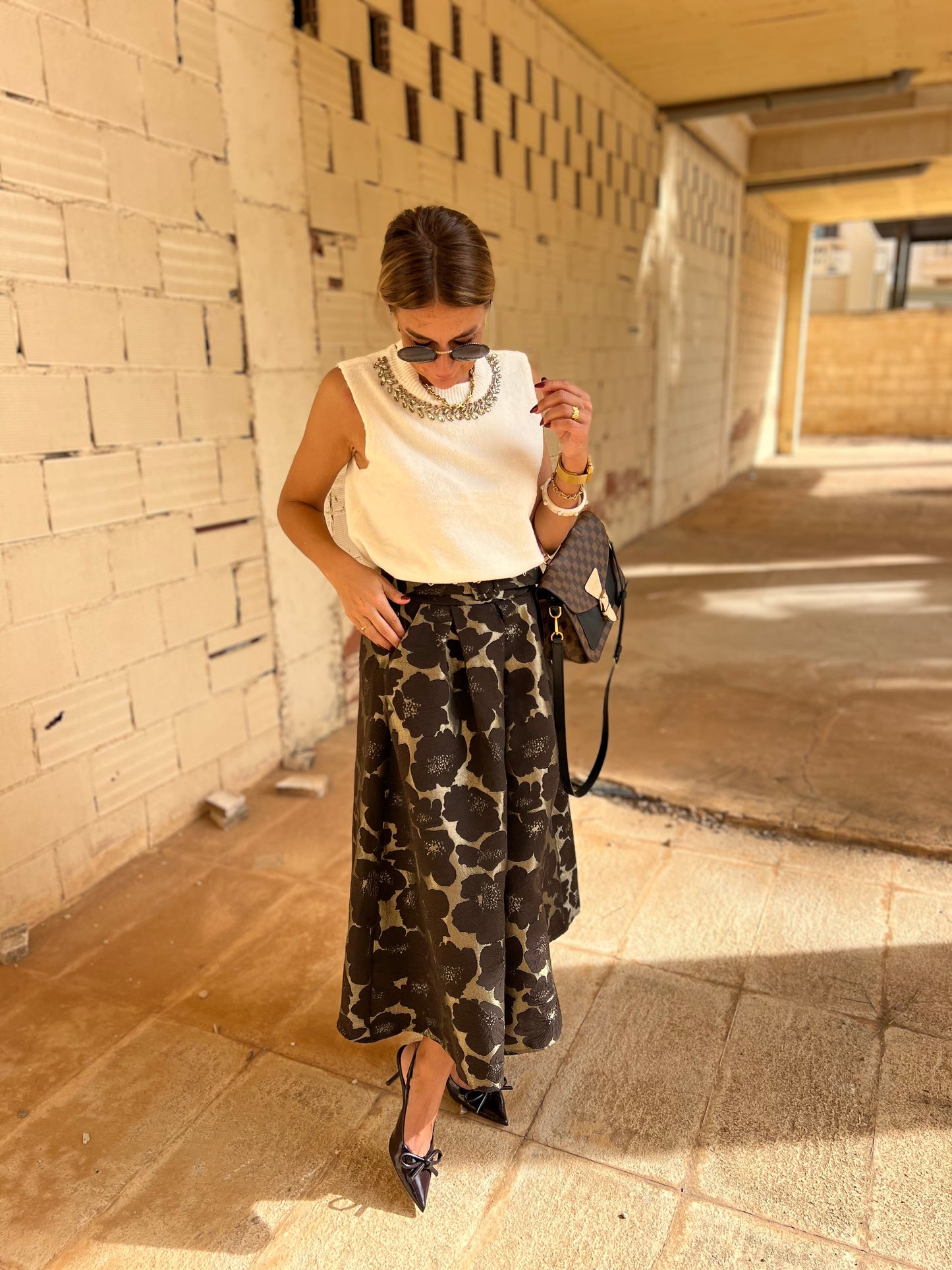 FLORAL JACQUARD MIDI SKIRT