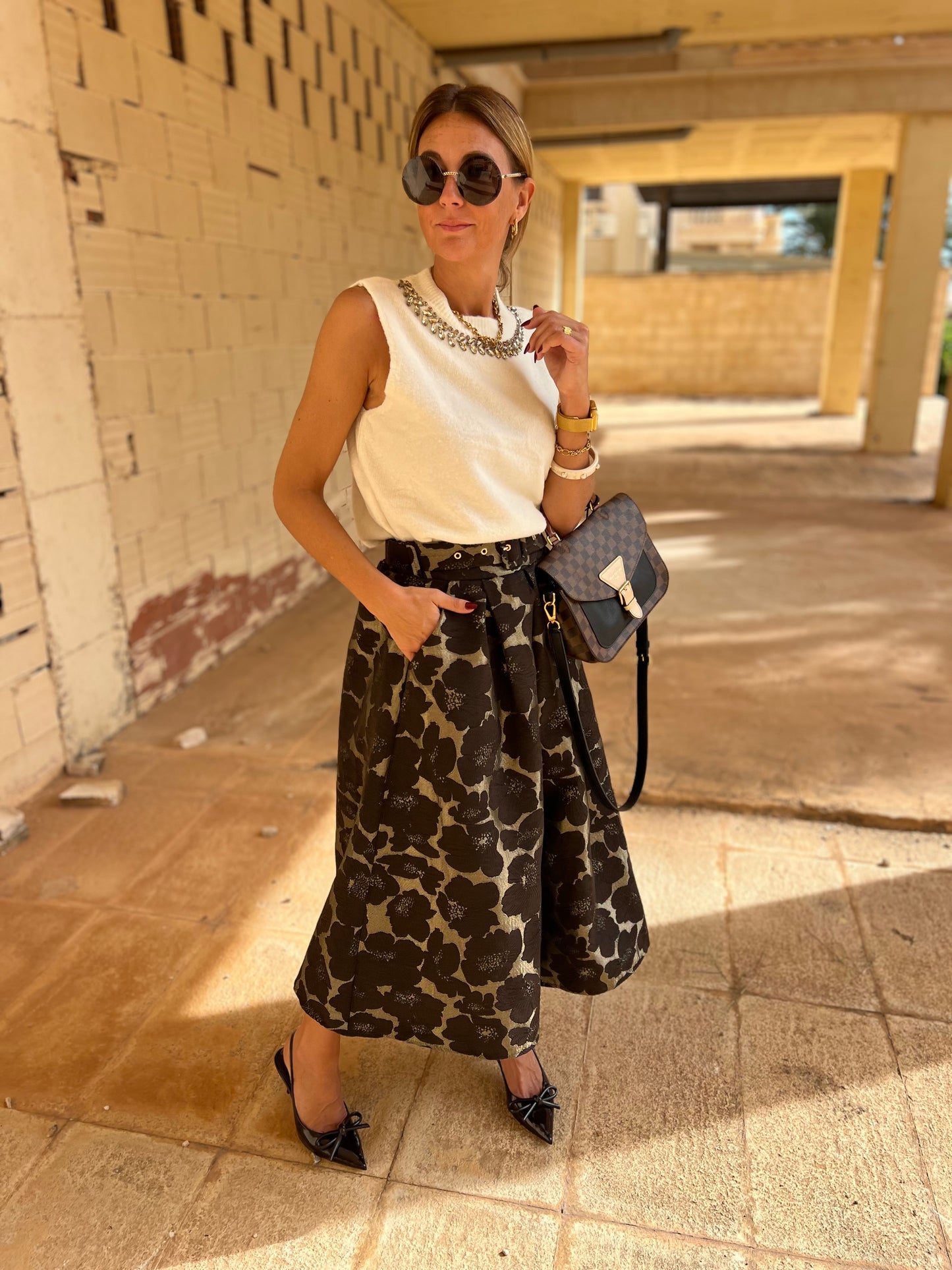 FLORAL JACQUARD MIDI SKIRT