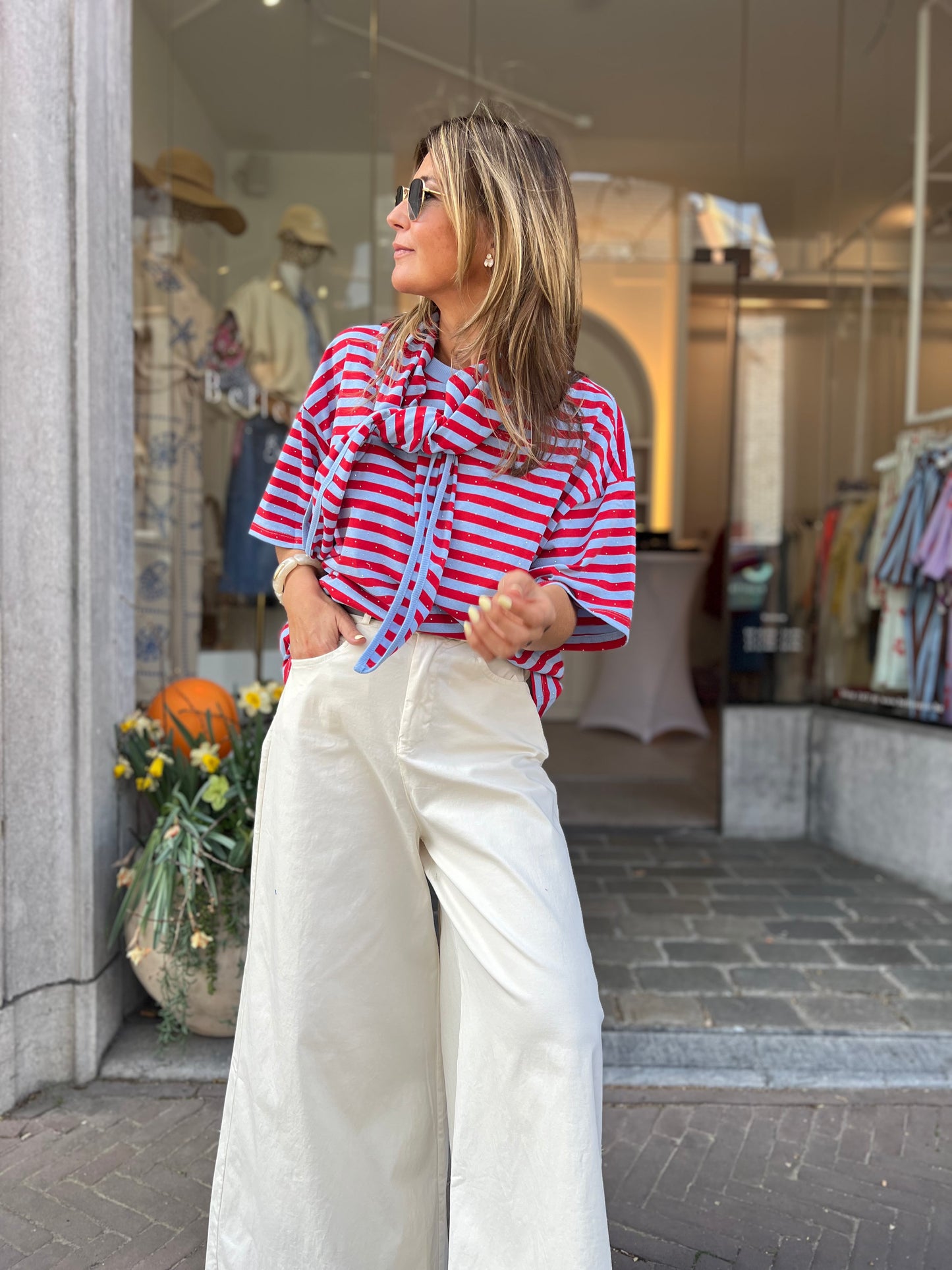 CANDY STRIPE SCARF TEE RED/BLUE