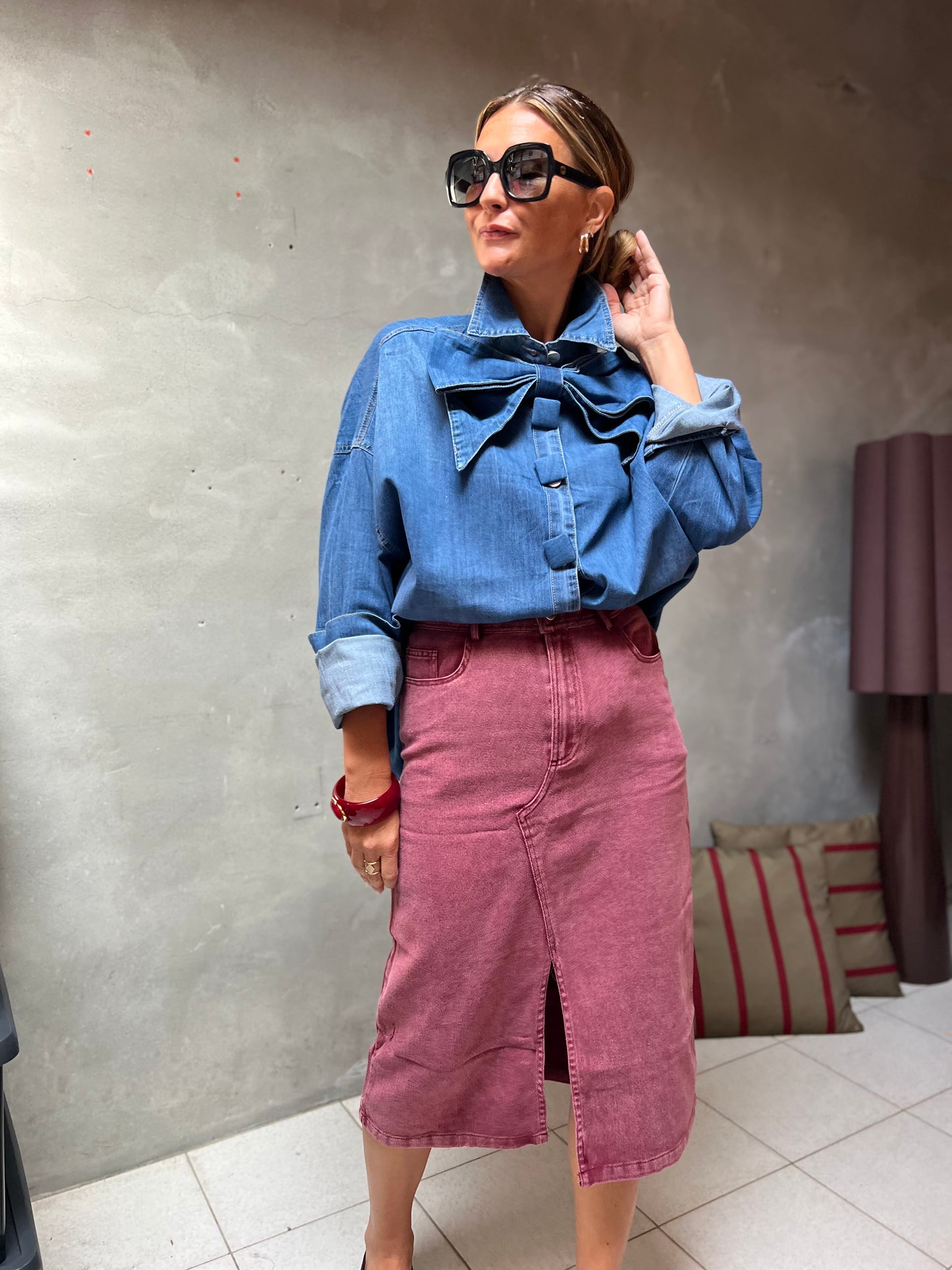 DUSTED PINK DENIM SKIRT