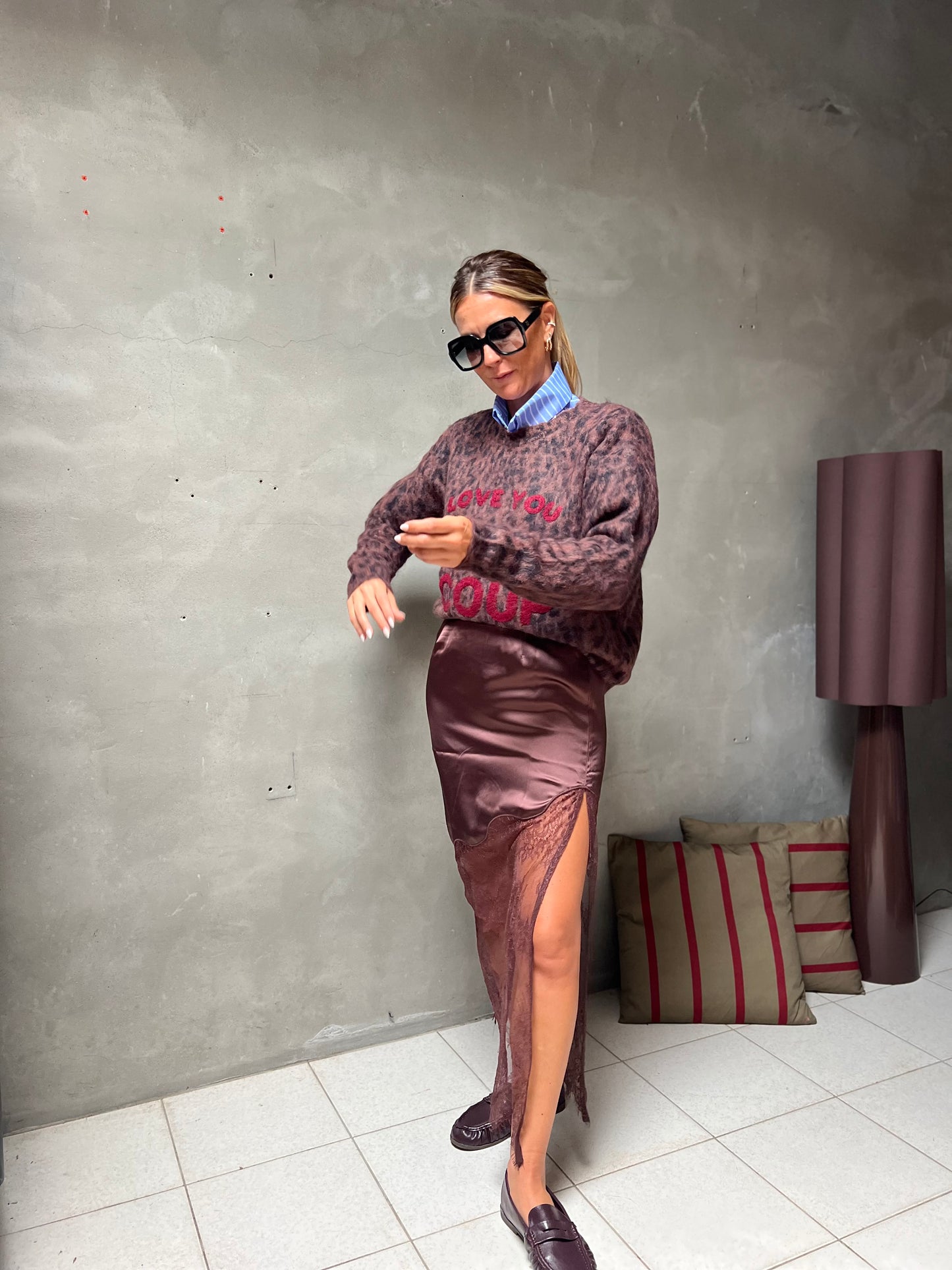 LACE SKIRT CHOCO/BURGUNDY